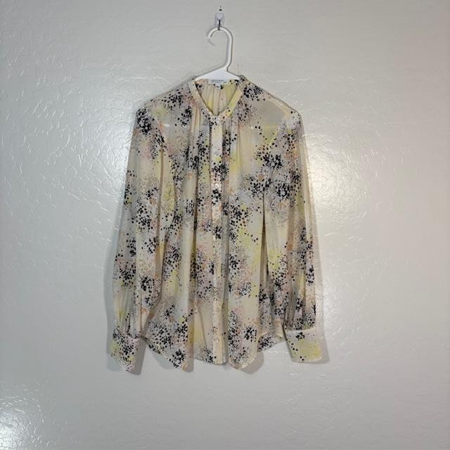 Equipment Femme Shirt Womens XS Silk Cream Abstract Print Long Sleeve Blouse