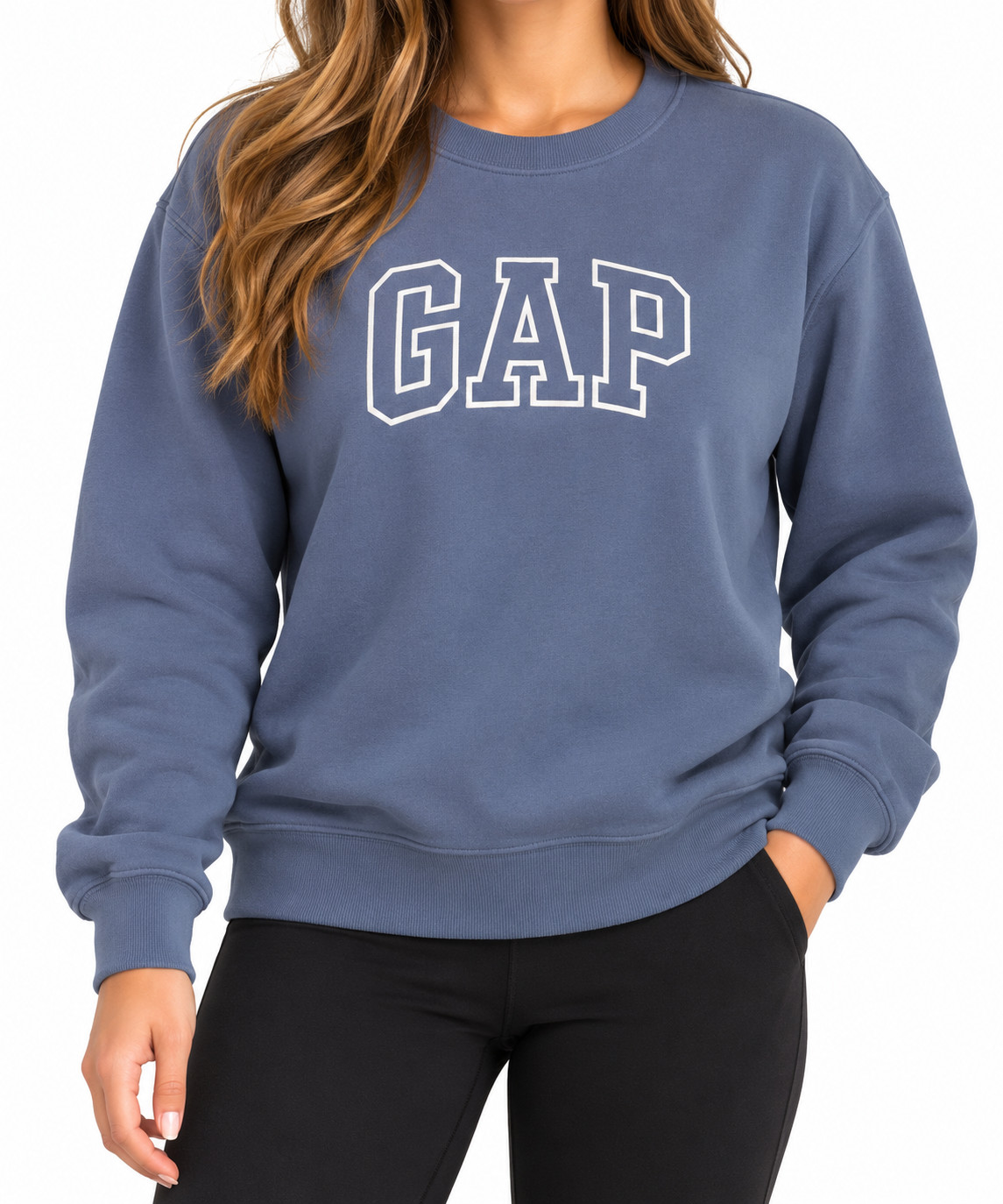 GAP Women\'s Blue Gray Crewneck Sweatshirt White Logo Long Sleeve Size M
