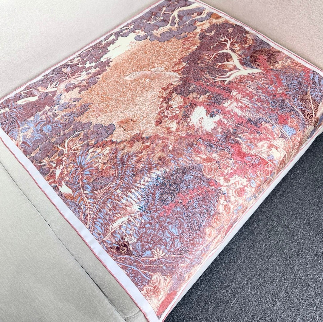 Hermès Pink jungle florals Animal print patterns Square silk scarf 35*35in