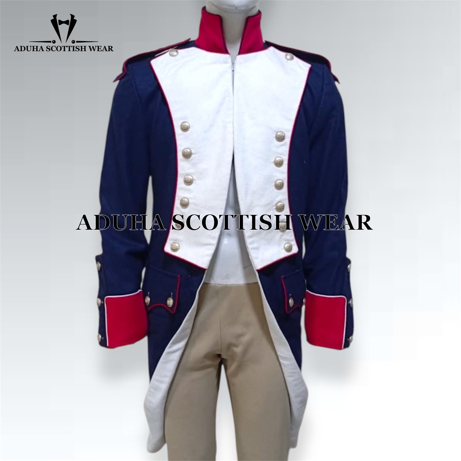 New Men\'s Blue Reproduction French Napoleonic Uniform Blue Wool Coat Quick Ship