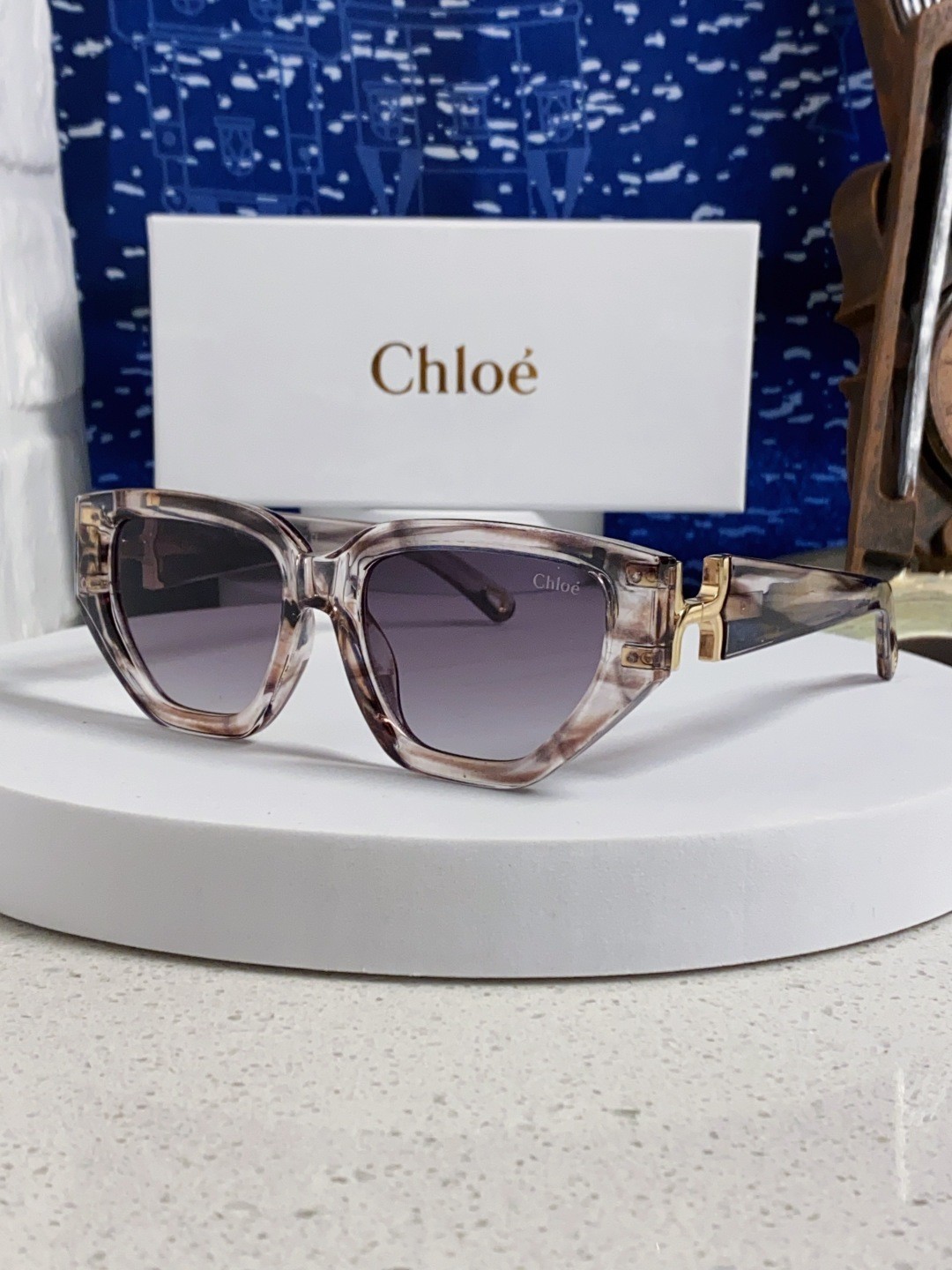 Chloé CH0234S (Geometric Cat-Eye Metal Hinge Series) Size 55□19-140