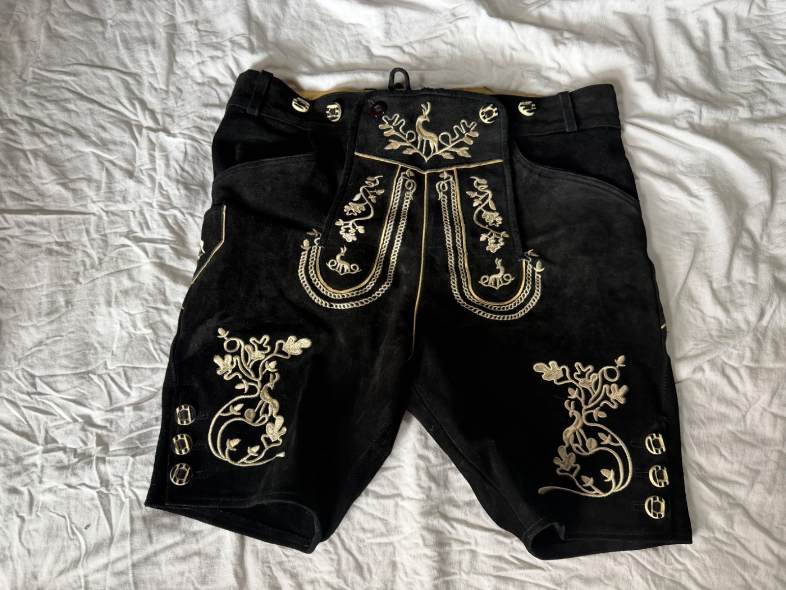 Black Suede Lederhosen with embroidery German traditional 40
