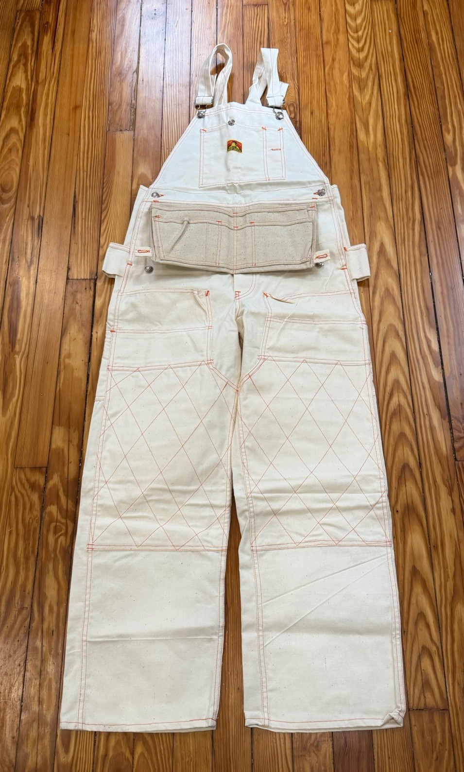 VINTAGE 1970s Ben Davis Overalls 34x30 White Canvas Workwear Double Knee Painter