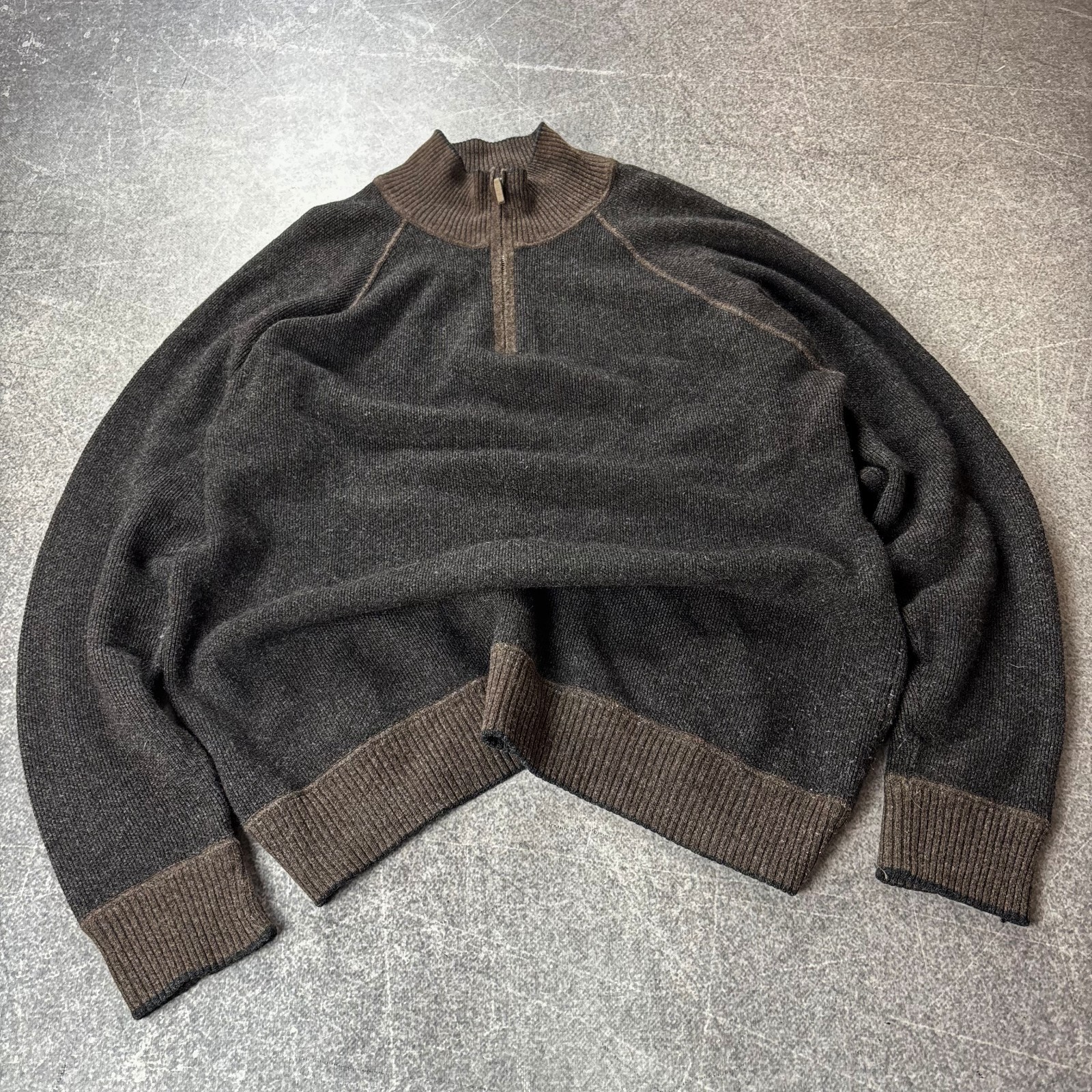 Vintage Corneliani ID  Cashmere Silk Quarter Zip Sweater Brown Luxury Knit 52