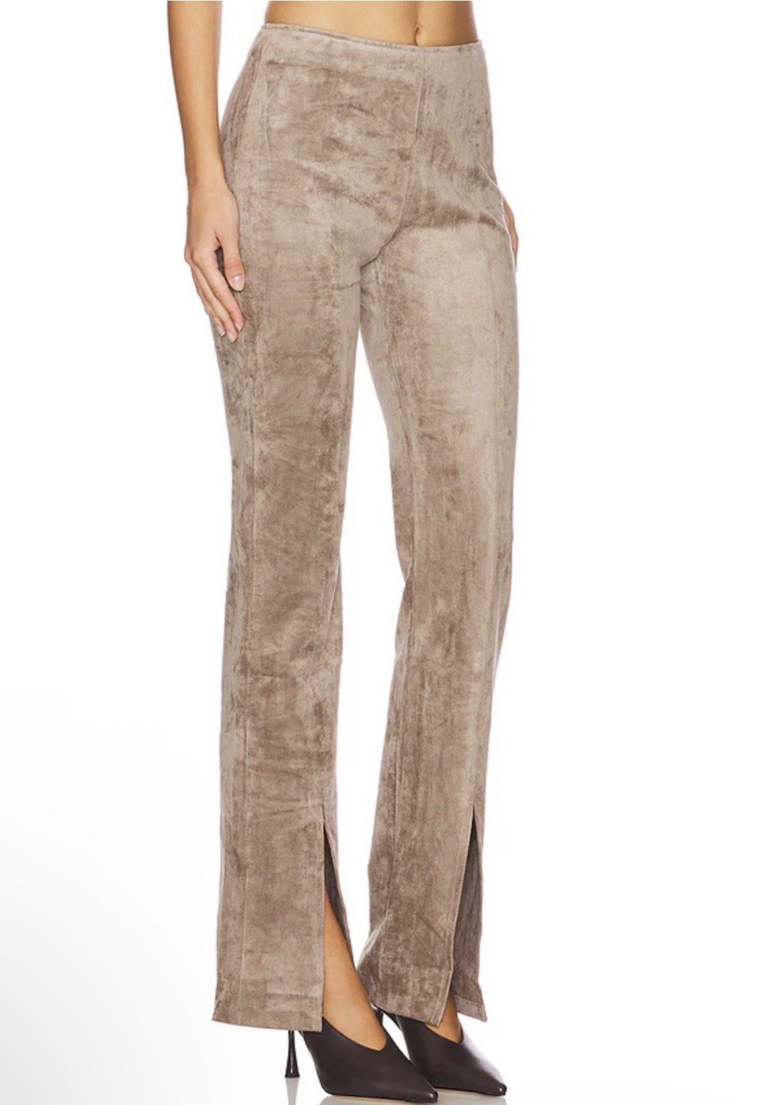 Amanda Uprichard Tavira Pants NWT Small Taupe Faux Suede Slit Straight Leg $202