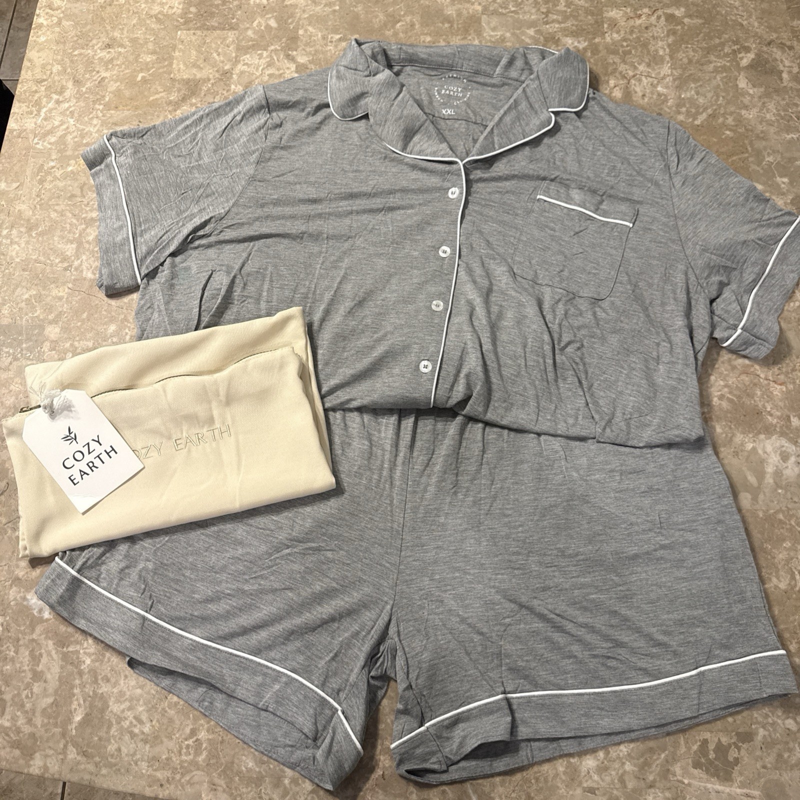 COZY EARTH ~ Gray ~  Bamboo Knit Short Sleeve & Pants Pajama Set Women\'s Large L