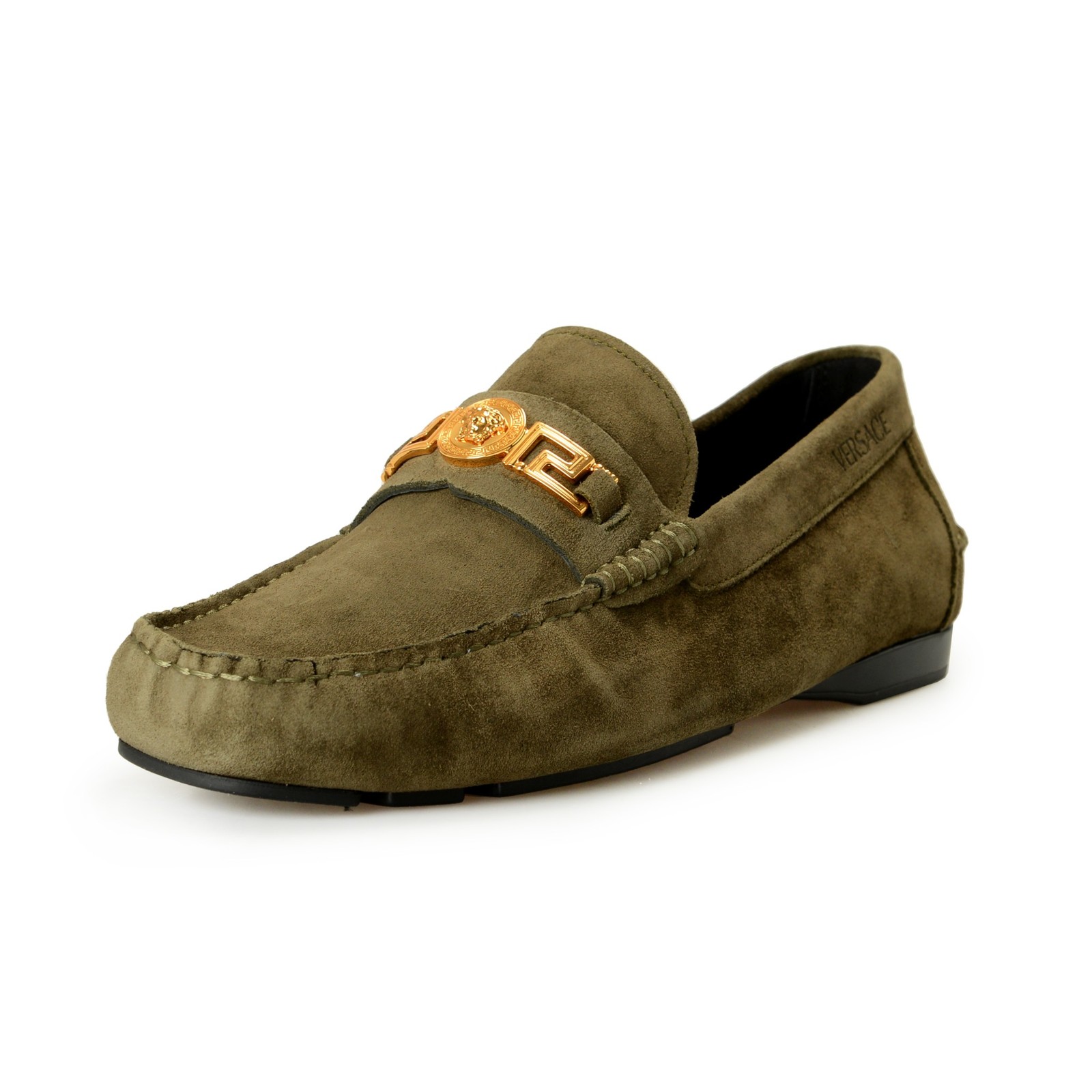 Versace Men\'s 100% Suede Leather Gold Medusa Driver Loafers Shoes US 9 IT 42