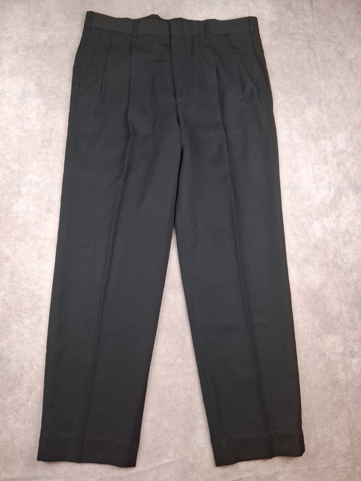 Vintage Lands End Triple Pleated Pants Mens 34x30 Black 100% Wool Cuffed USA 90s