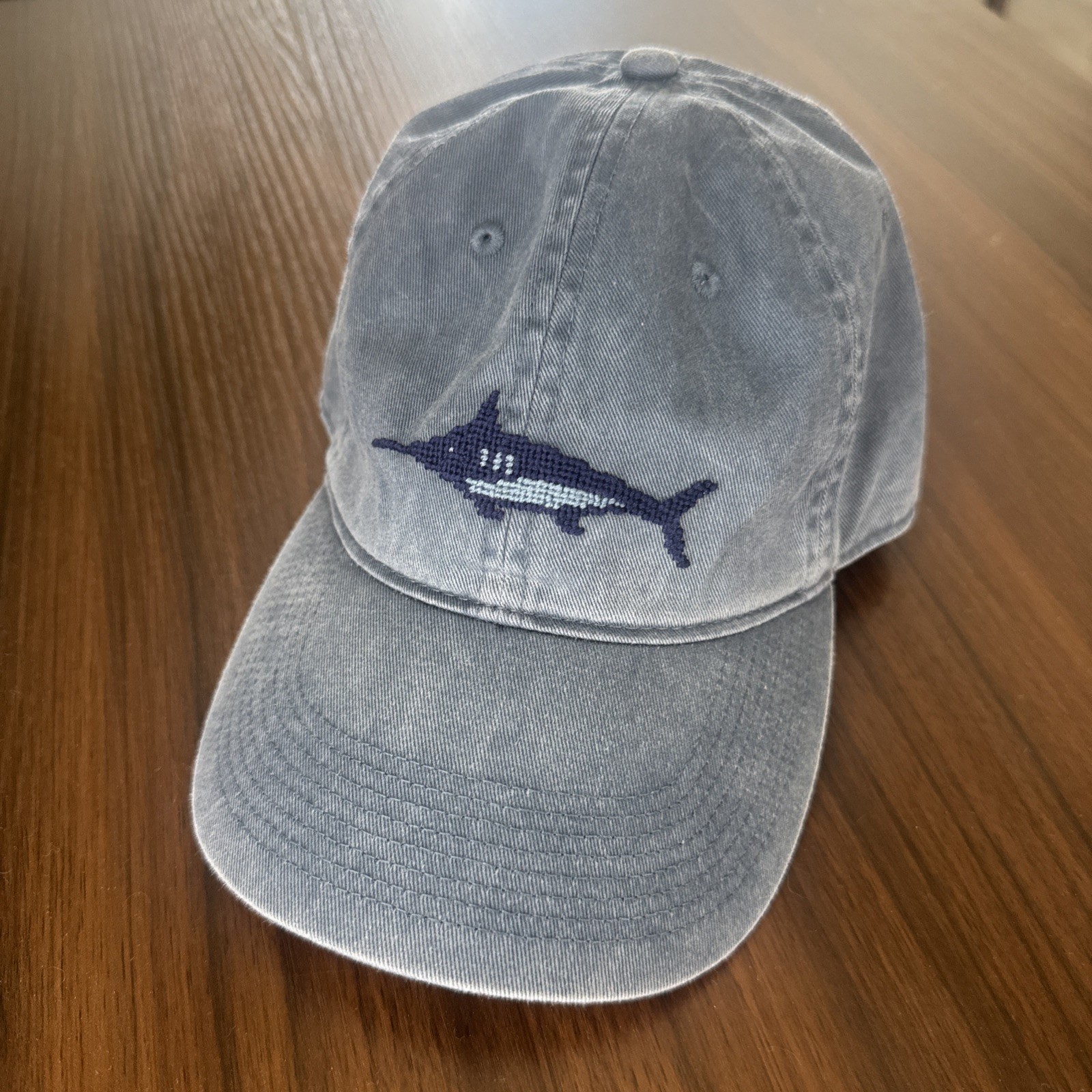 Smathers and Branson Needlepoint Swordfish Denim Baseball Cap Hat Adjustable