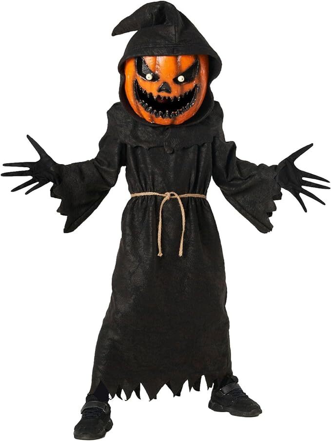Kids Evil Pumpkin Monster Costume Boys Girls Scary Halloween Monster Robe S - XL