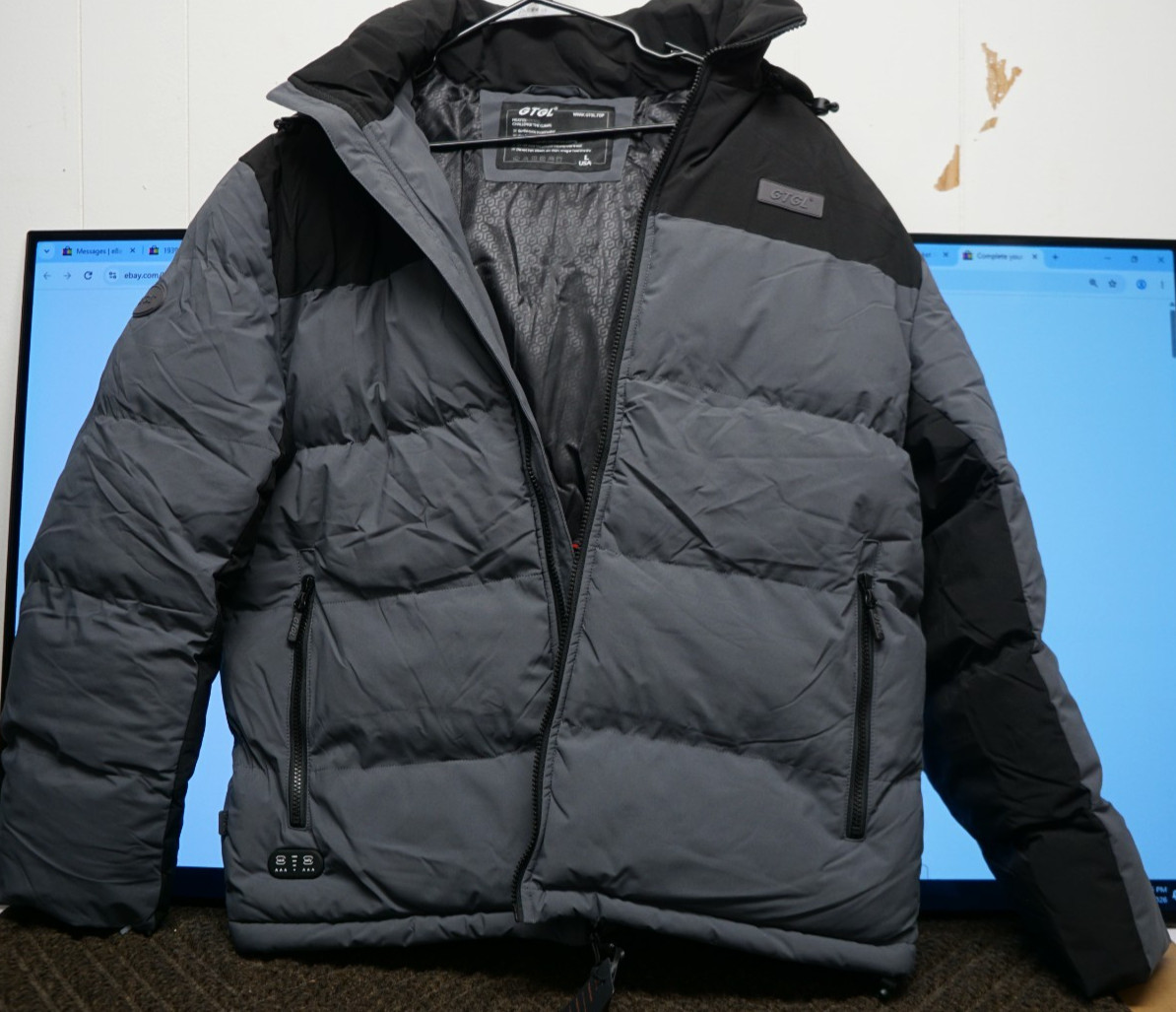 Heated Jacket With 7.4V Battery, coat Detachable Hood Waterproof Winter Jacket L