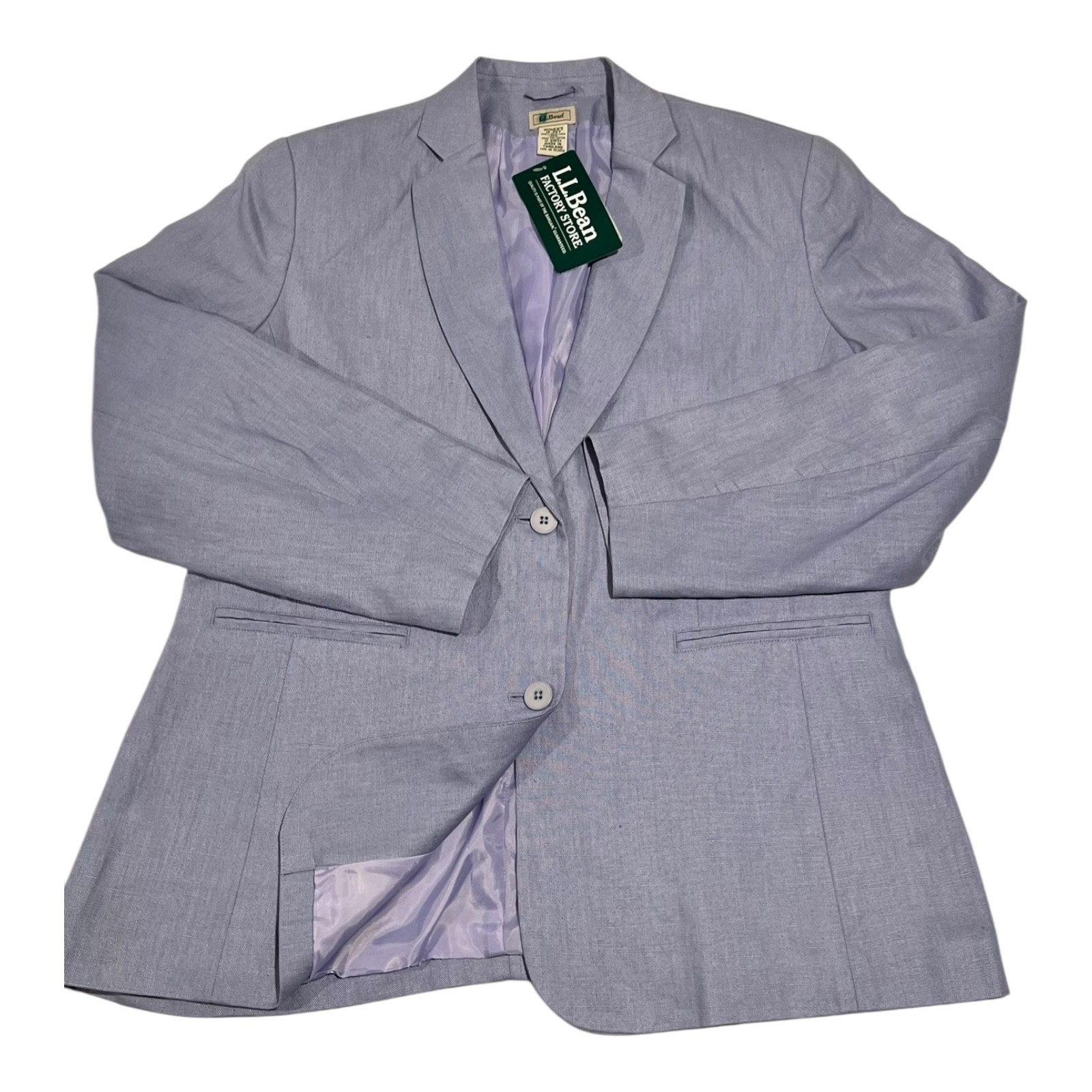 NWT L.L. Bean Women\'s 16P Linen Blazer Jacket Petite Light Purple 2 Button