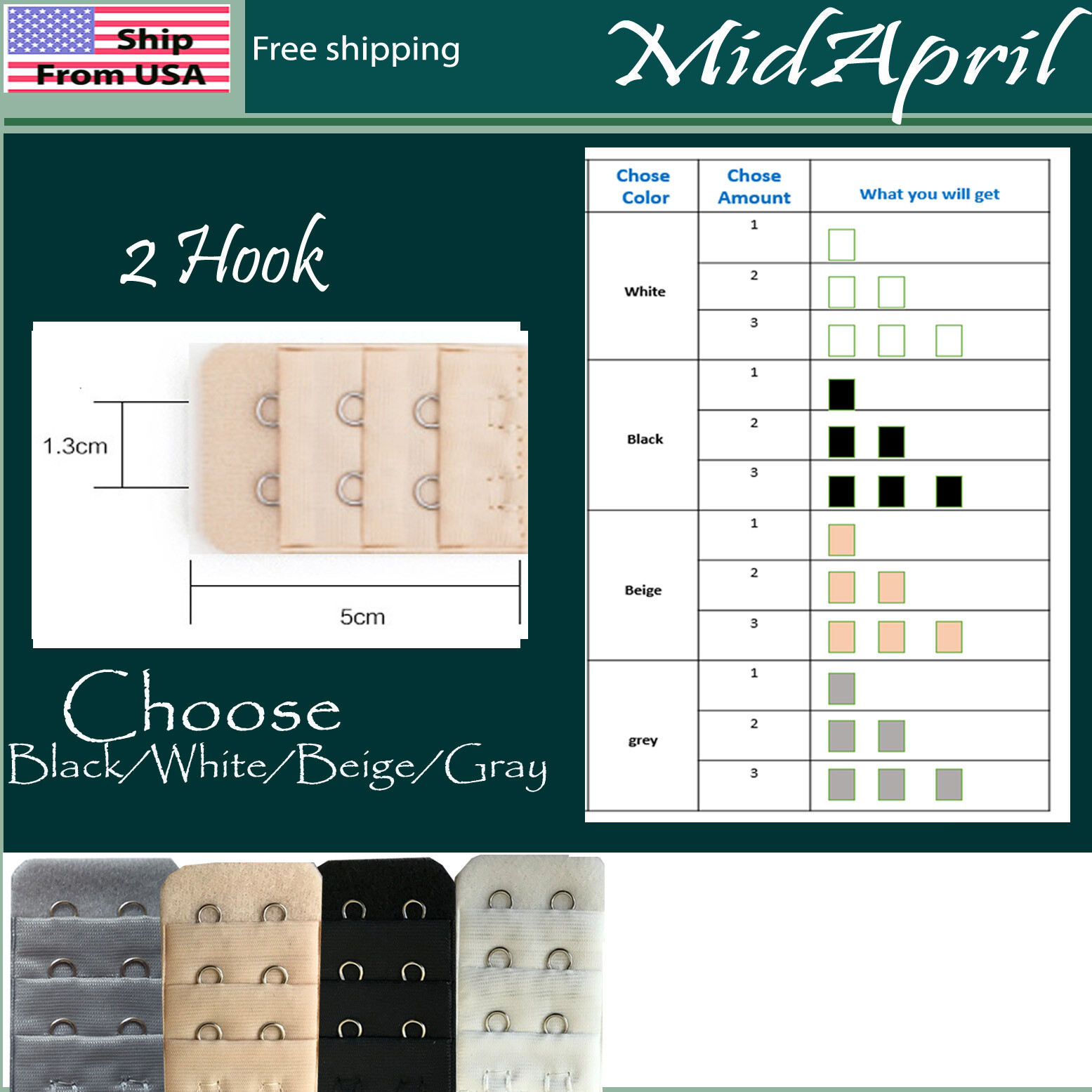 Bra Extenders 2 3  4 Hook  Black White grey Beige Extension US SELLER