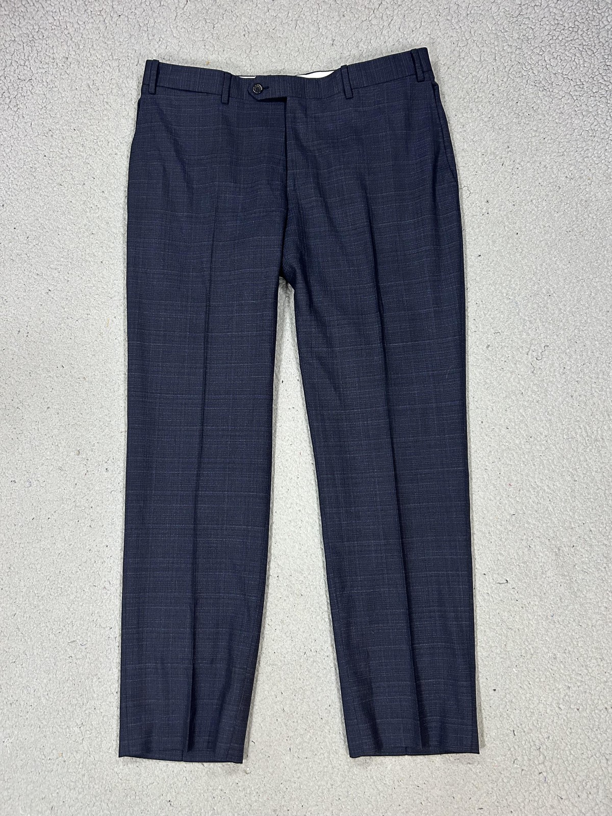 Canali Dress Pants Mens 34x32 Blue Wool Check Flat Front Classic Fit Slacks