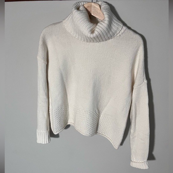 Madewell Cream Chunky Knit Turtleneck Sweater NWT Cozy Boxy Fit Ribbed Trim