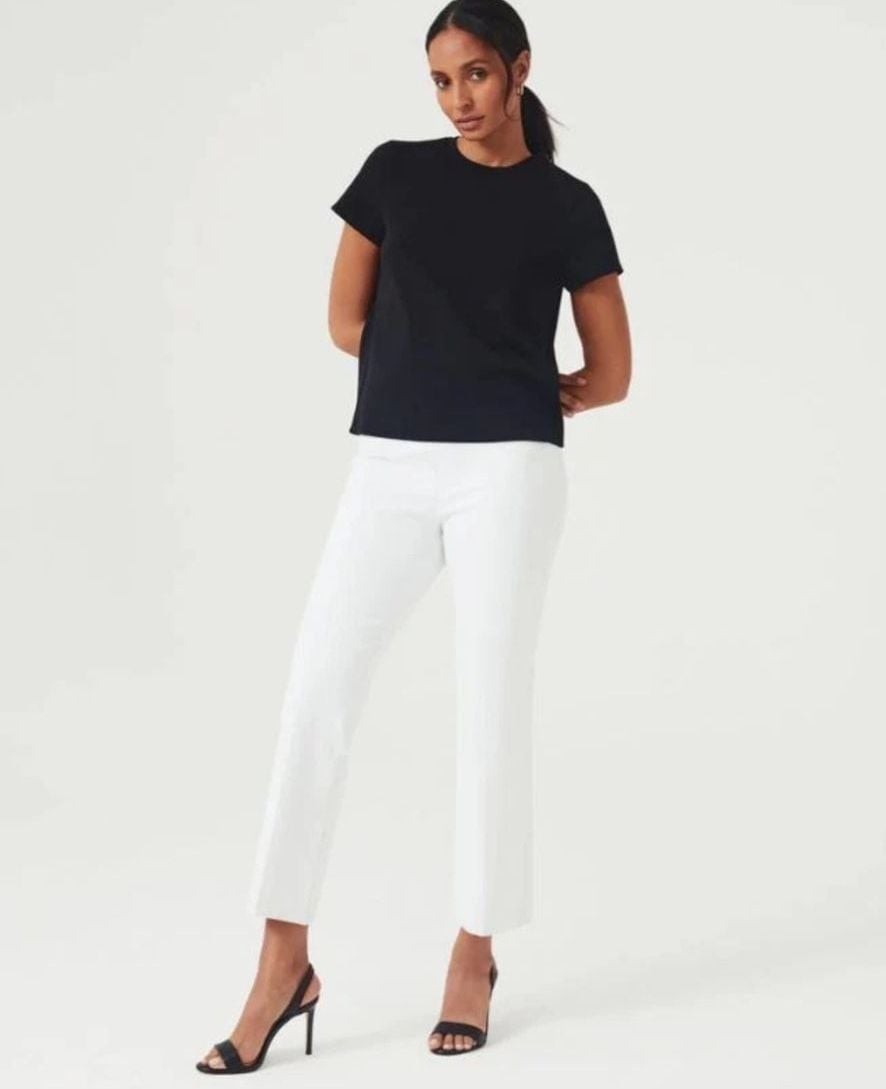 NEW Spanx On-the-Go Silver Linings Kick Flare Pants White SZ S/P