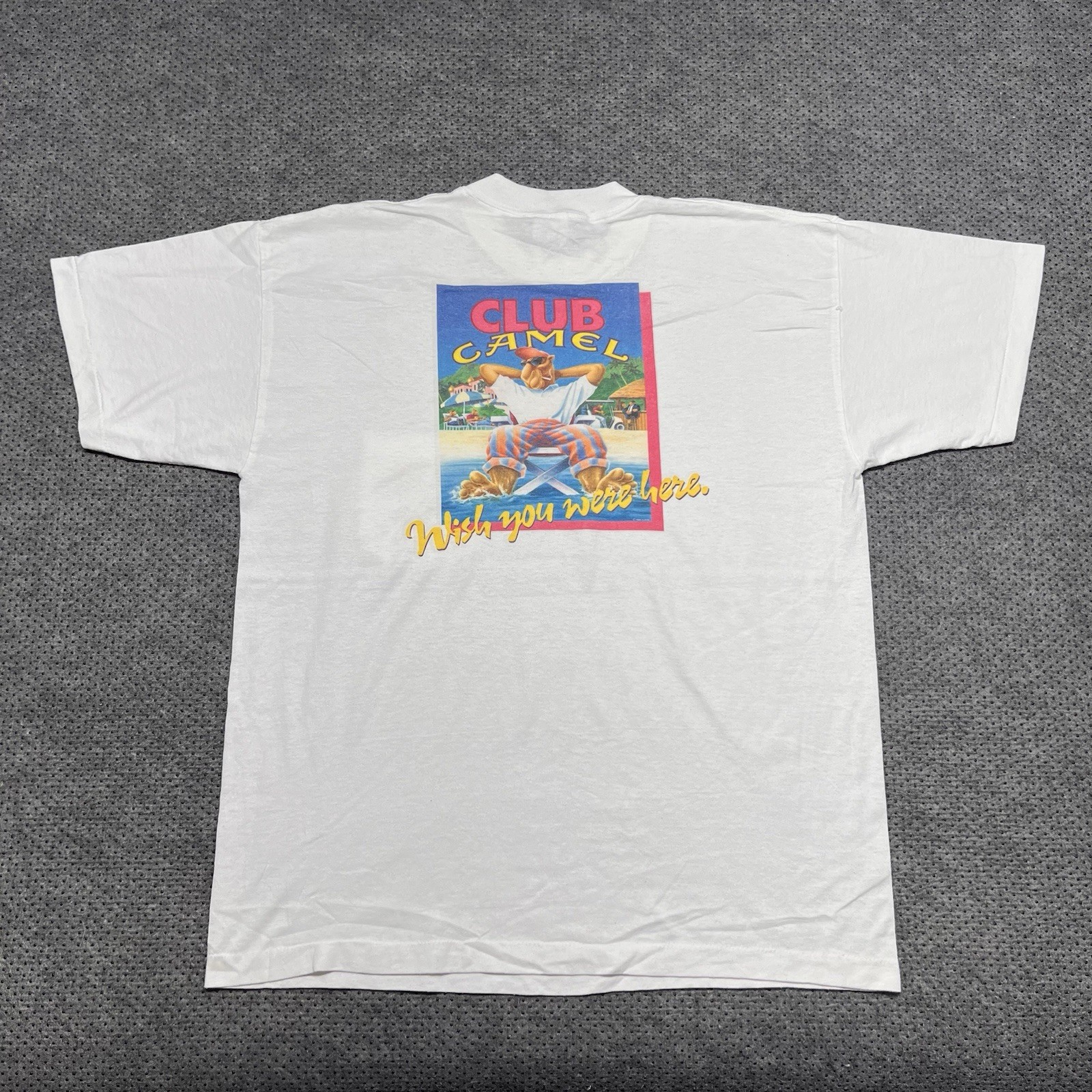 Vintage 1991 Joe Camel Club Camel T Shirt XL White Pocket Single Stitch 90 Promo