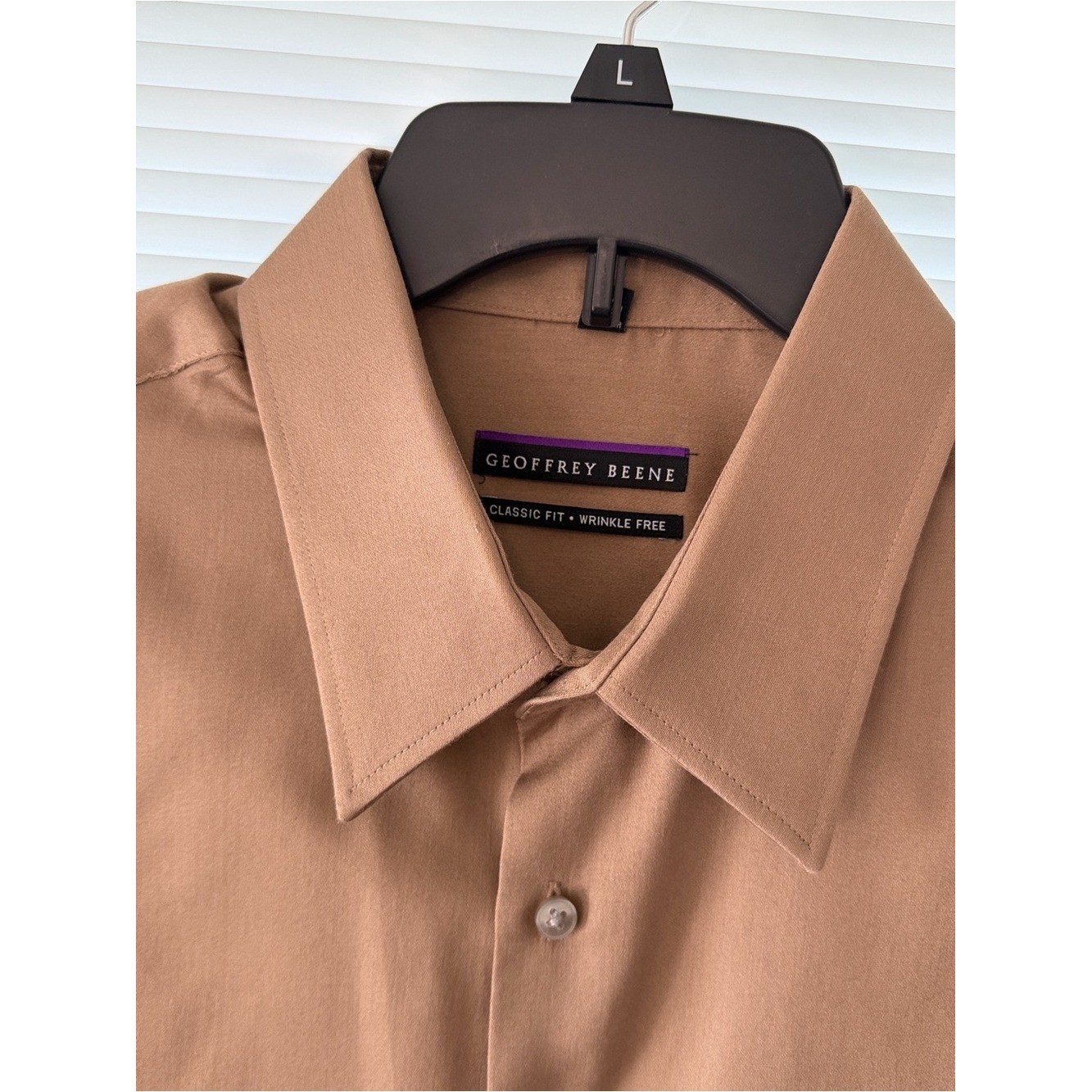 Geoffrey Beene Men\'s Tan Button-Front Casual Shirt 17.5   34/35