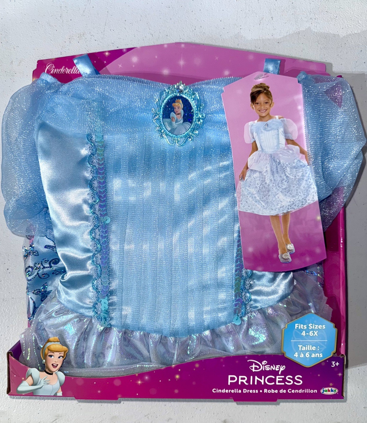 Disney Princess Cinderella Girls Dress Costume Blue Glitter Size 4-6X