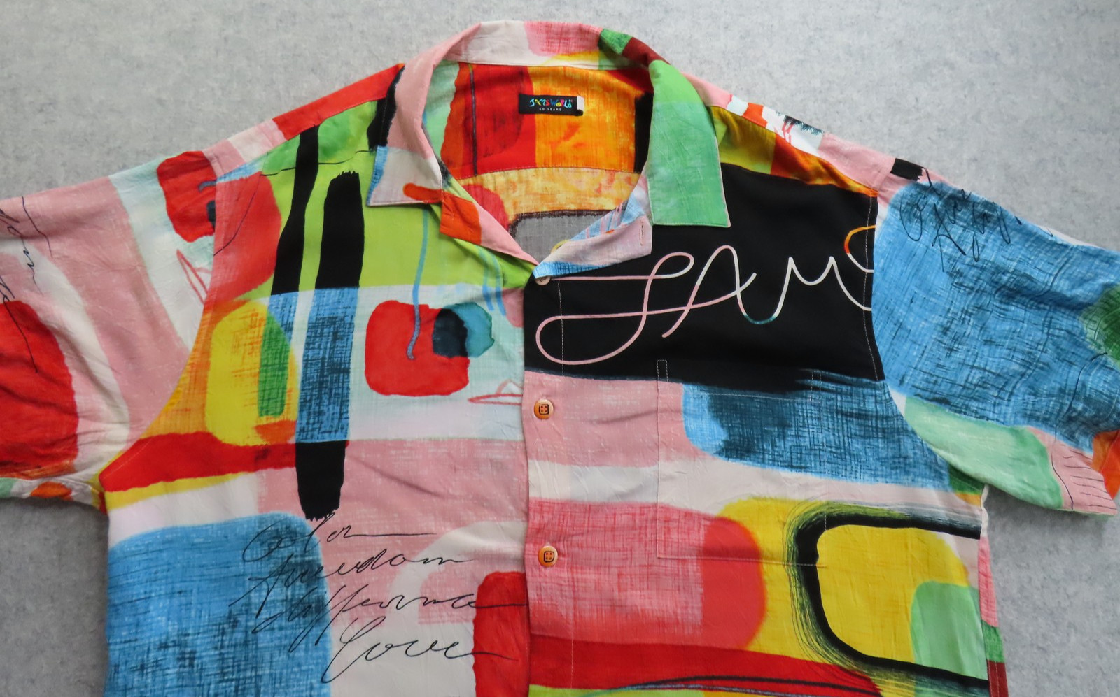 Jams World Shirt Mens XL 60 Years Art Deco Color Block Rayon Hawaiian Button Up