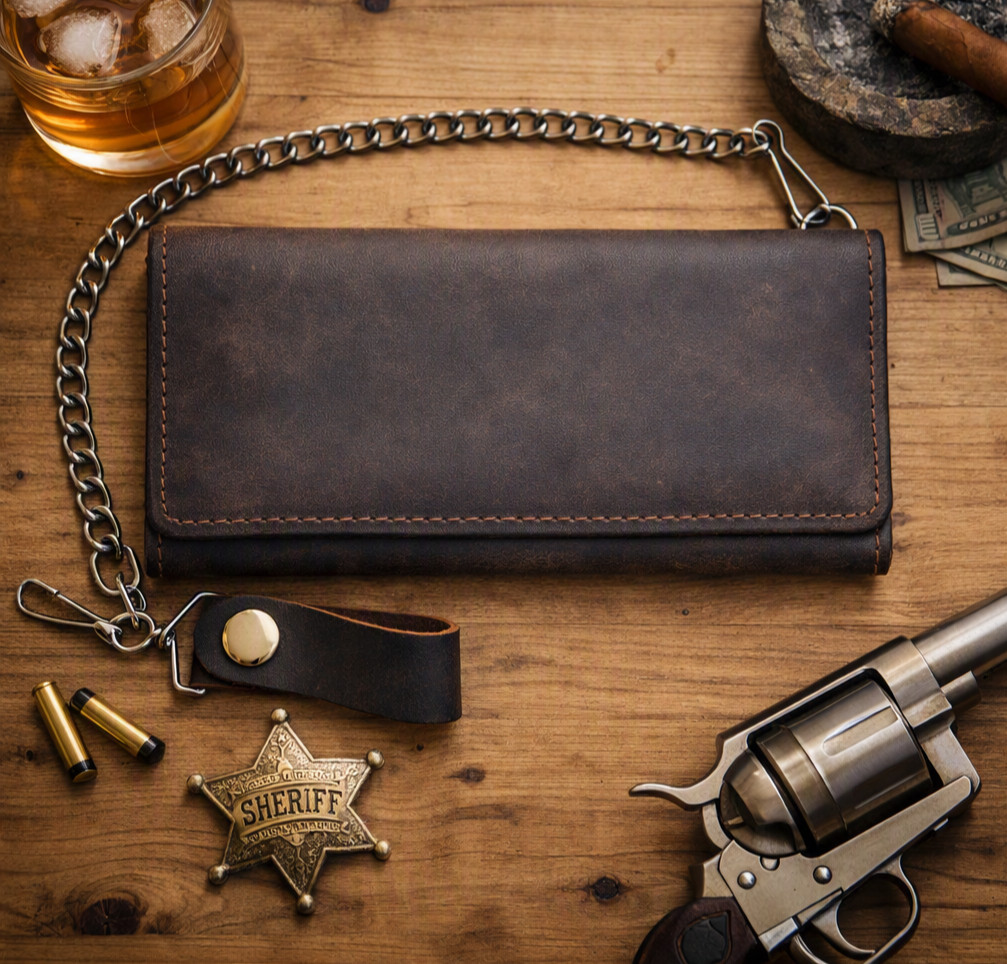 Cowhide Leather Biker Long Wallet With 12\