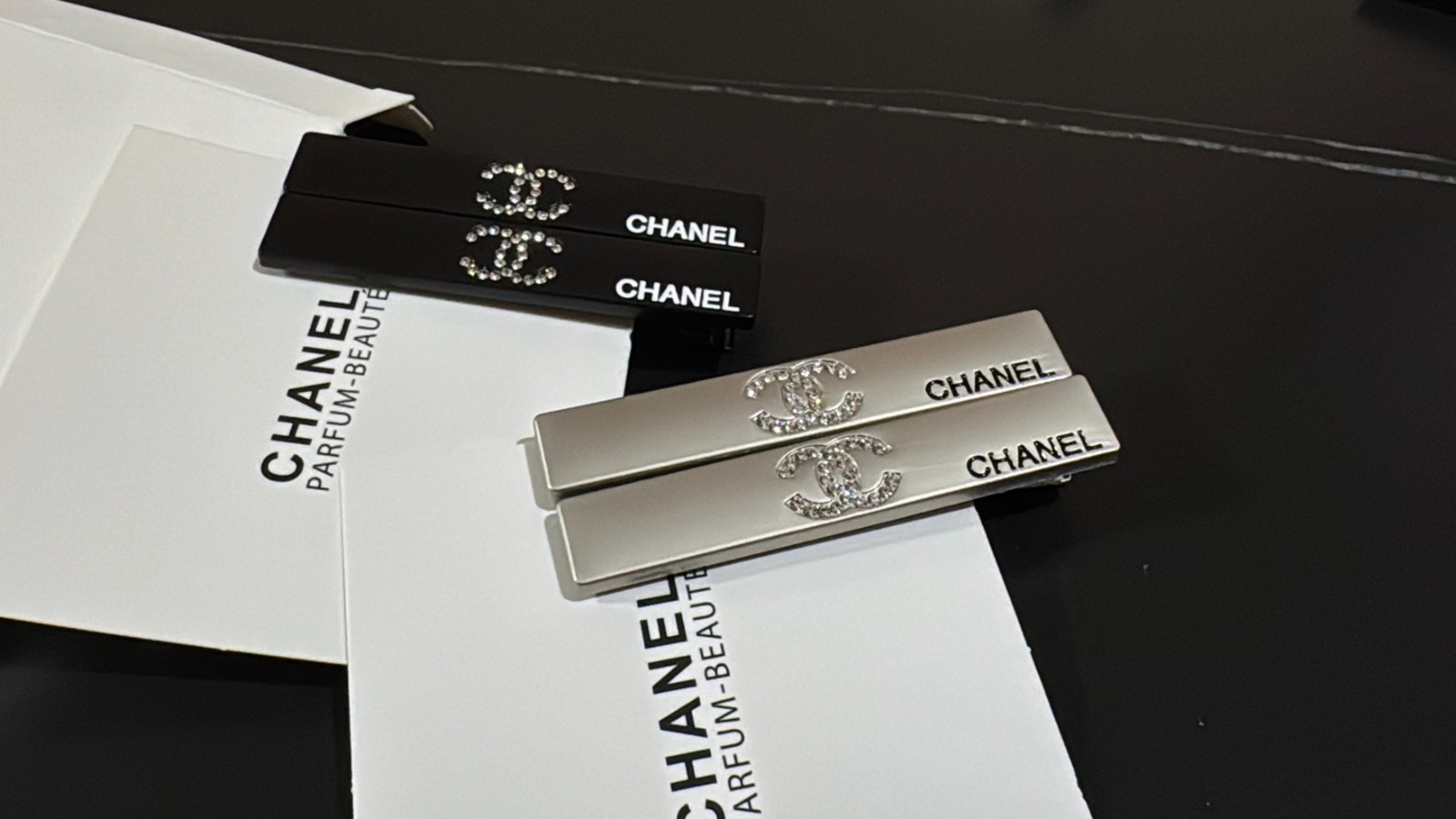 NEW Chanel Beauty Hair Clip Set (2 Pcs) | New with Box - Black & Silver