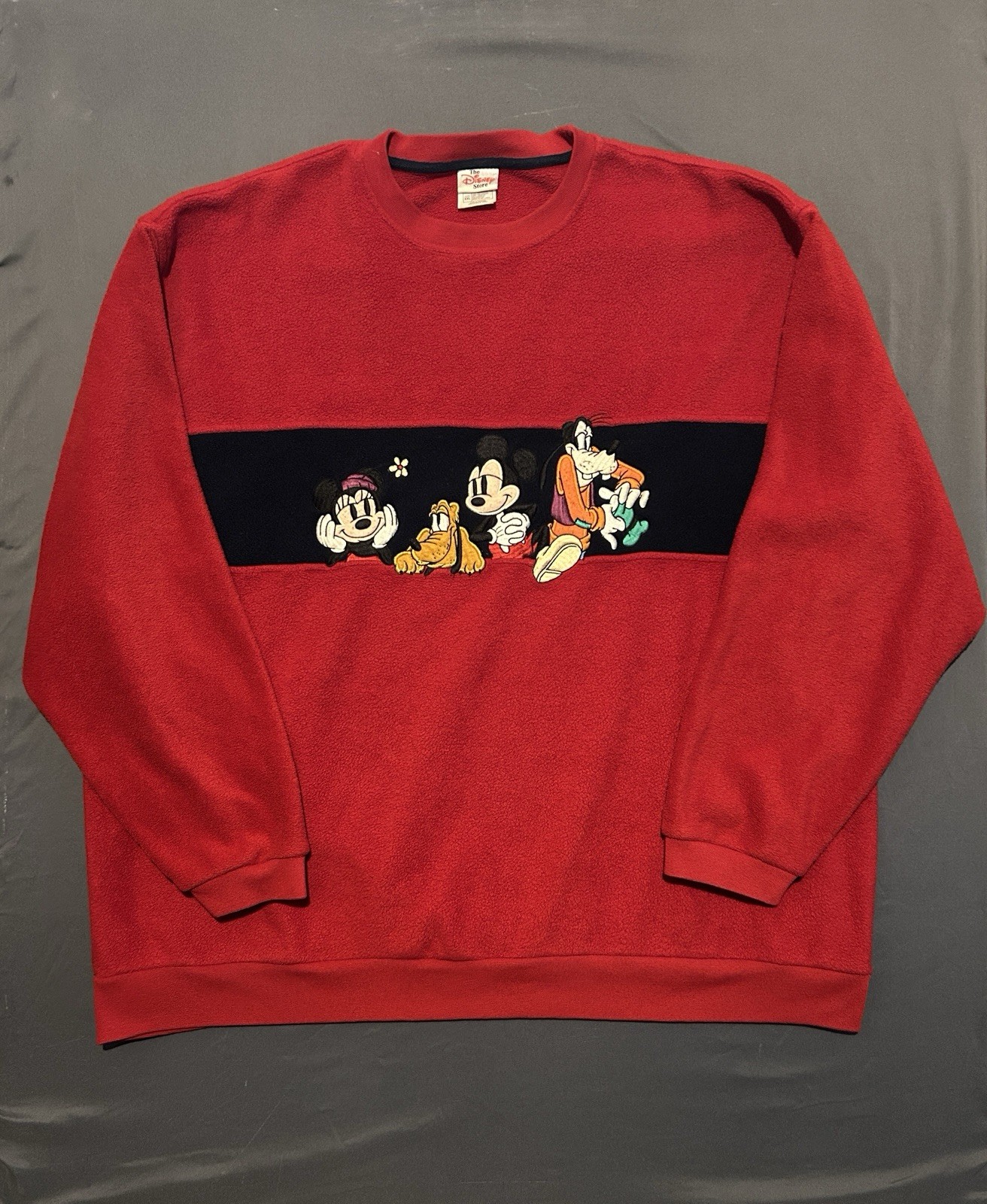 Vintage Disney Mickey Sweatshirt Mens 2XL XXL Red 90s Fleece Goofy Pluto Minnie
