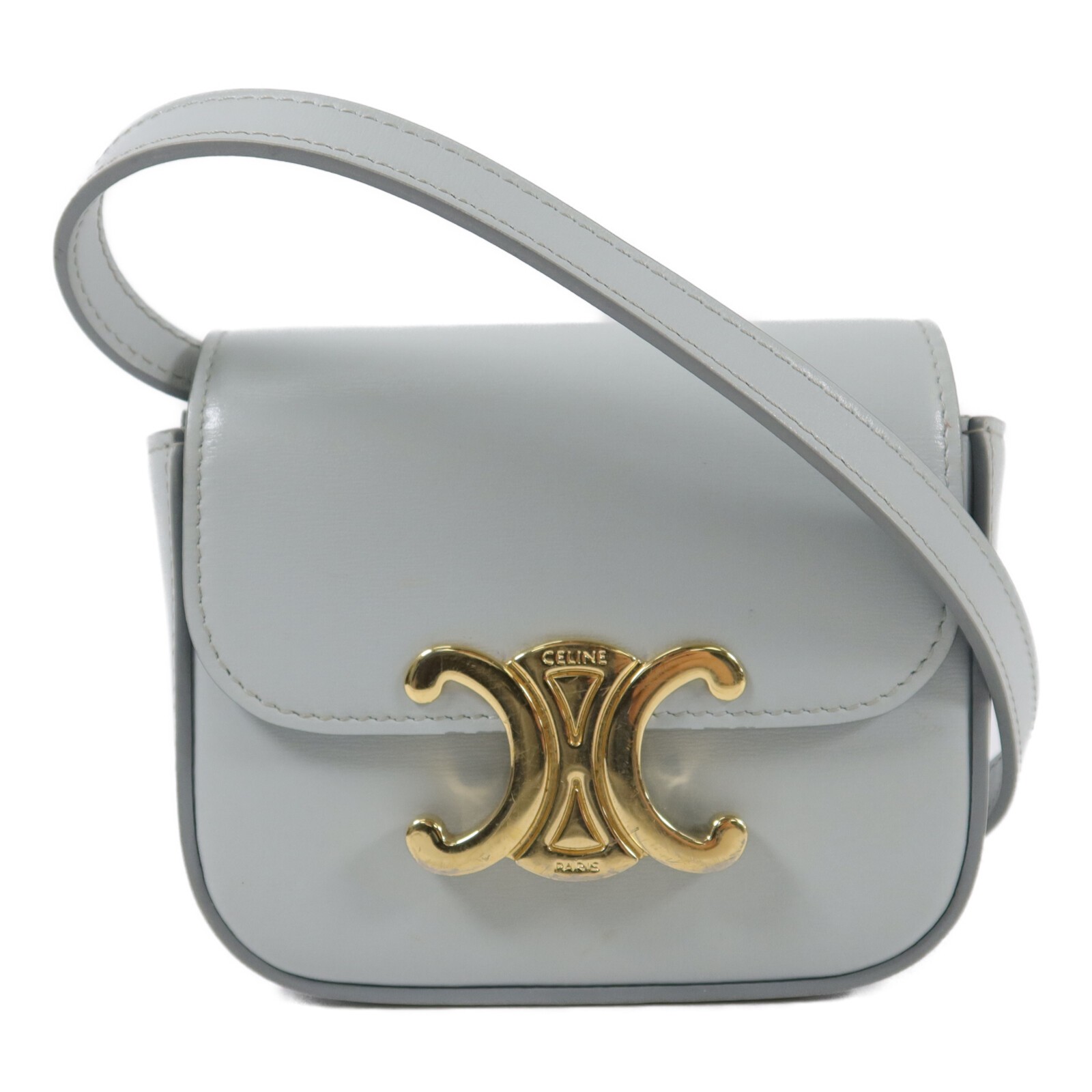 CELINE GHW Mini Triomphe Shoulder Bag Calfskin Leather Green