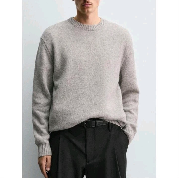 Zara Origins Mens Gray Heathered Sweater  Lightweight 100% Wool Soft Classic L