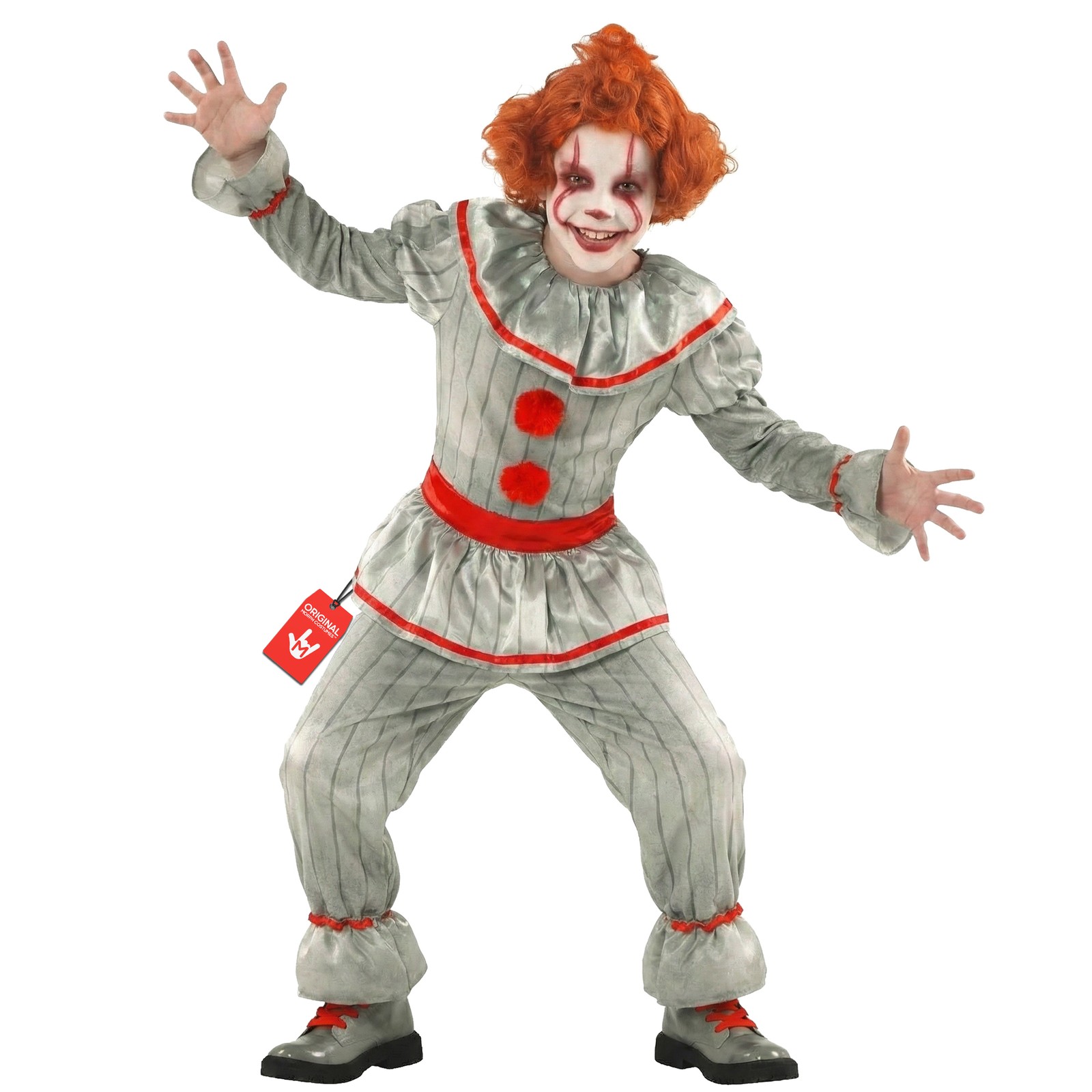 Boys Creepy Clown Costume Kids Scary Monster Movie Clown Halloween 4 - 14 yrs