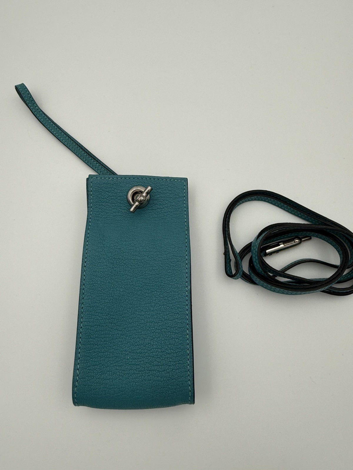 Hermès Paris Leather Mini Crossbody Pouch Bleu Paon P Square 2012