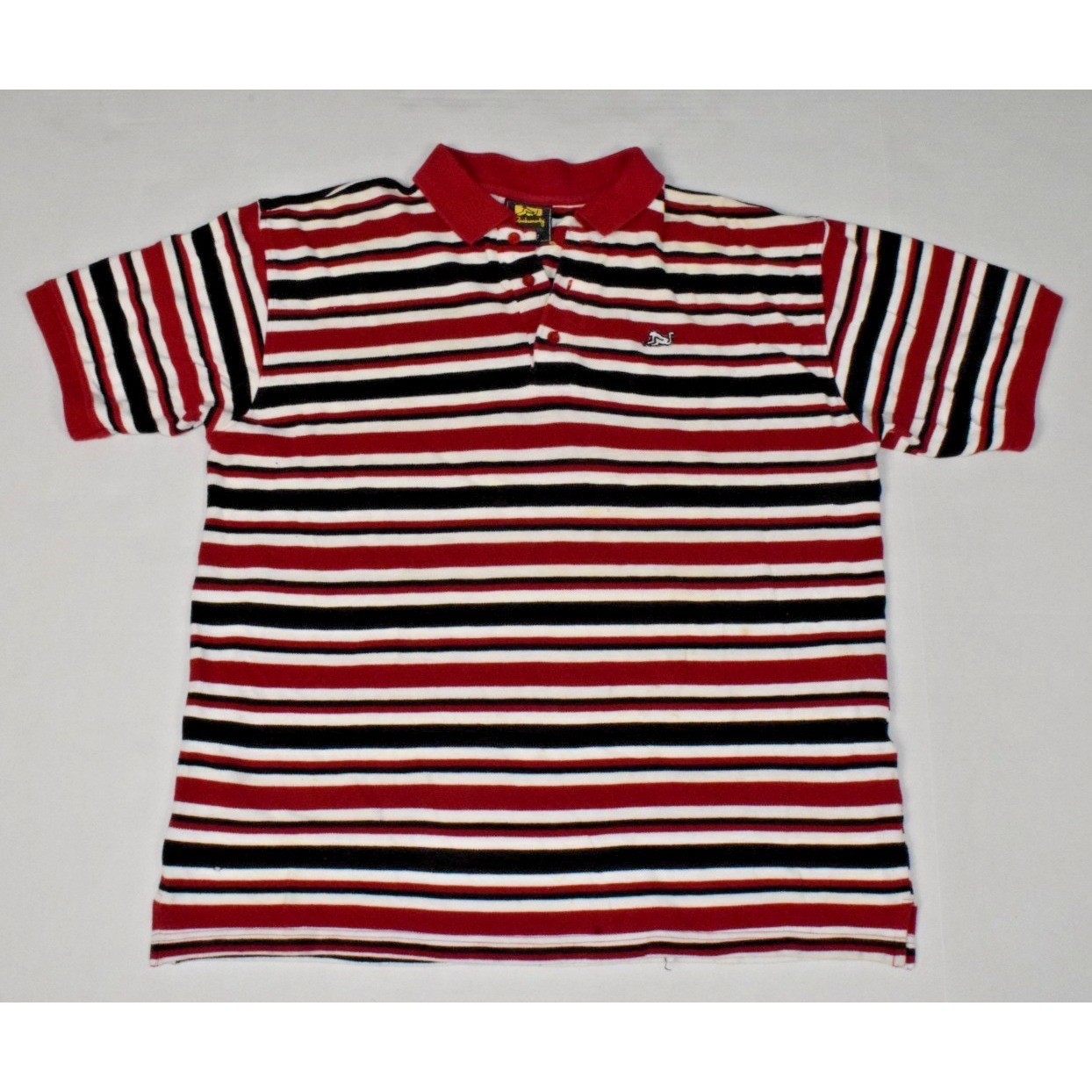 Vintage 90s Drunknmunky polo Shirt Mens L Red While Black Stripe Textured Cotton