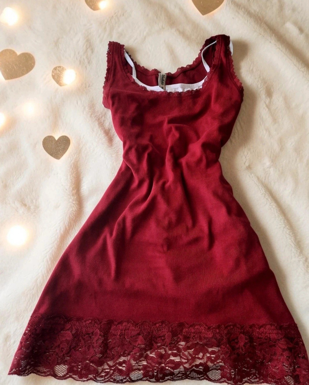 Vintage Multiblu Deep Red Tank Top Lace Trim Y2K Aesthetic Scoop Neck S/M Grunge