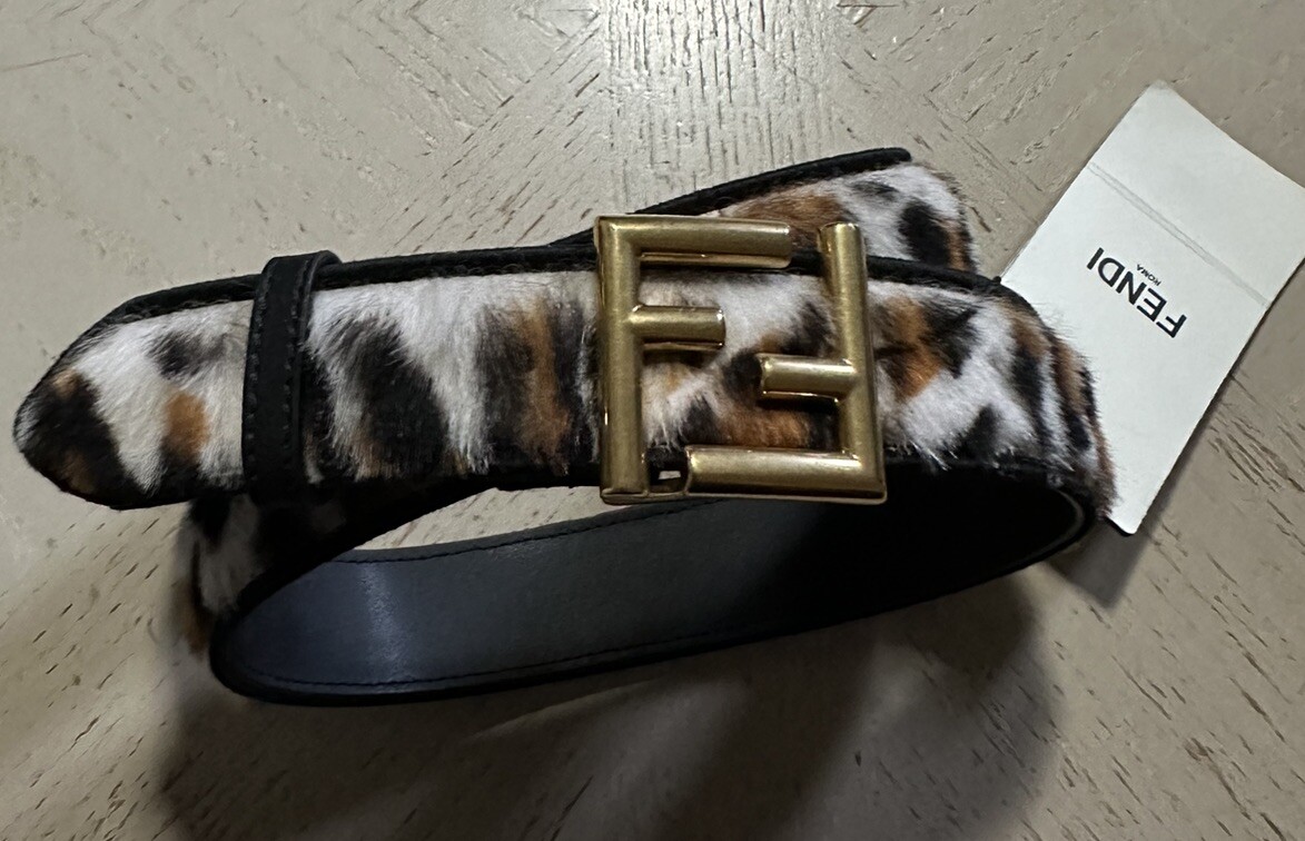 New $750 Fendi Womens FF Logo Leather  Belt Black/Brown/White 34/85