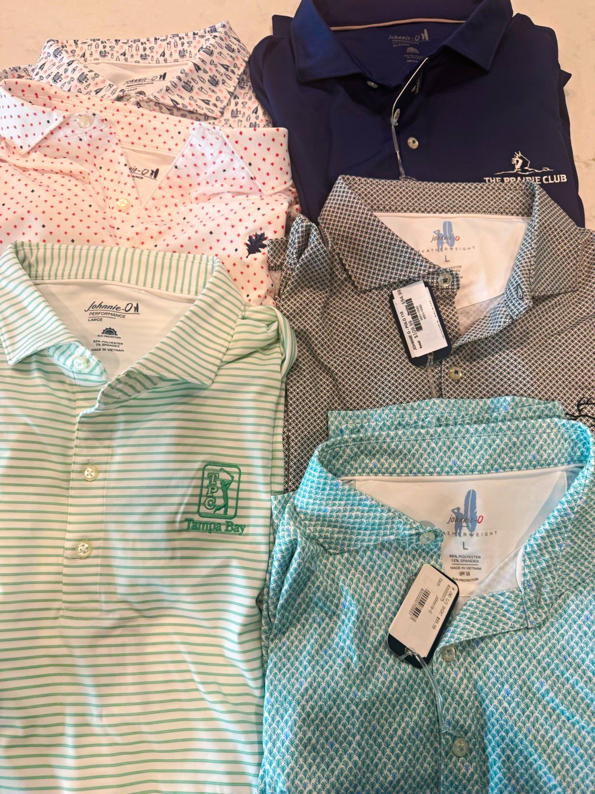Johnnie-O Mens Golf Polo Lot 6 Large L Performance Featherweight 3 New With Tags