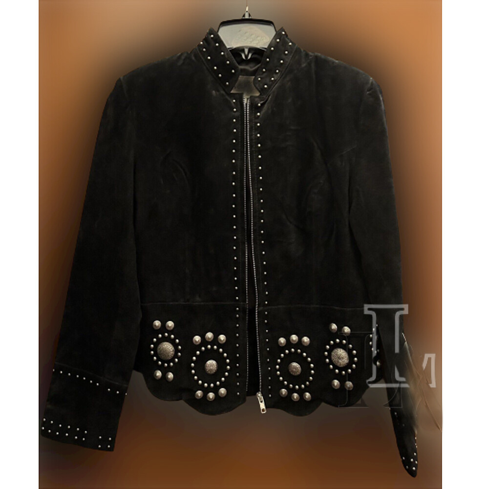 Handmade Women Classic Black Soft Genuine Suede Leather Jacket With Metal Stud