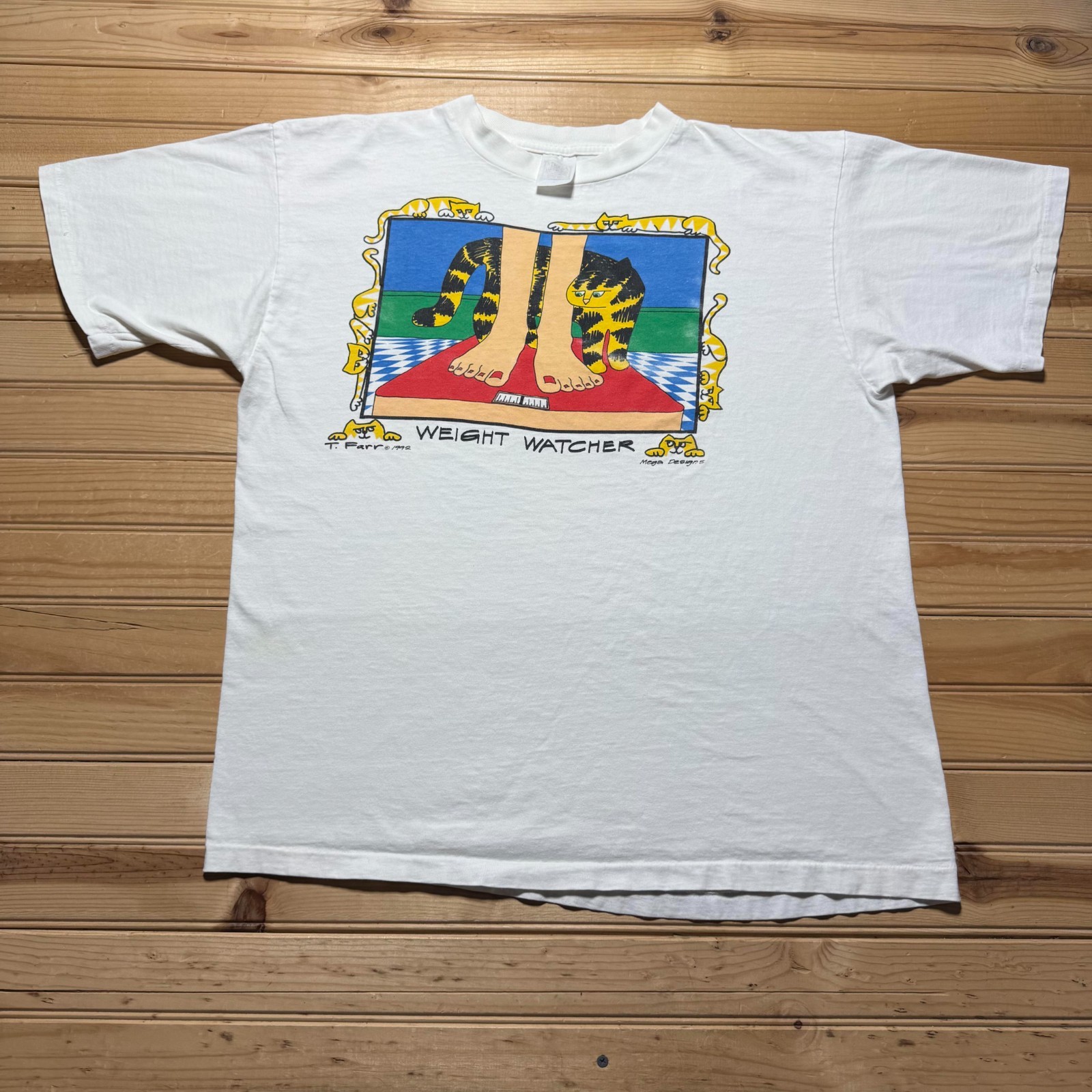 Vintage 1992 Weight Watcher Cat Feet Cartoon Funny Humor Graphic T-Shirt Size XL