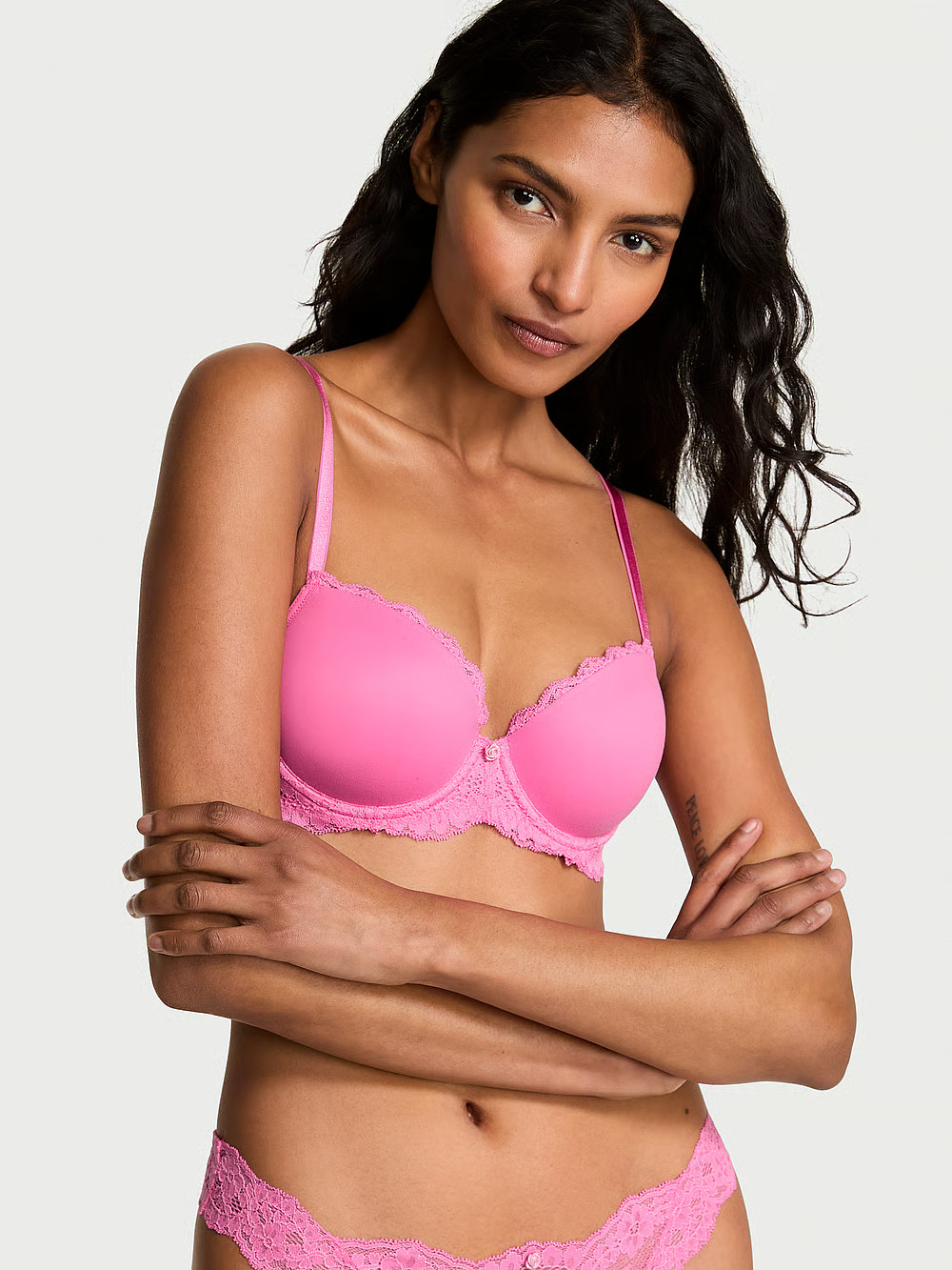 VS Dream Angels Smooth & Lace Lightly Lined Demi Bra Sz 36C NWT - Hot Pink