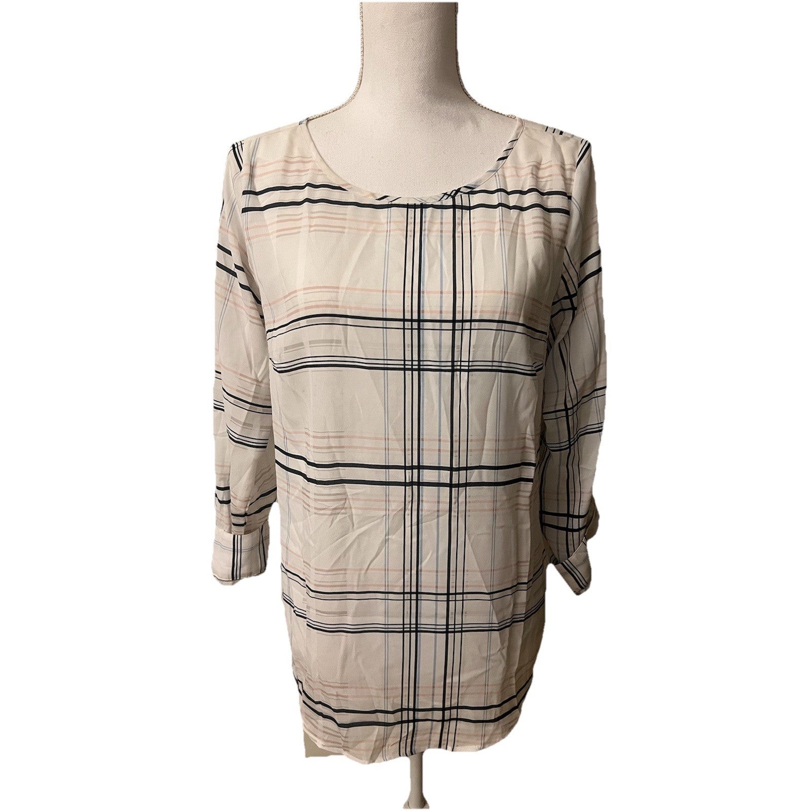 Ann Taylor Long Sleeve White Geometric Professional Blouse Sz S