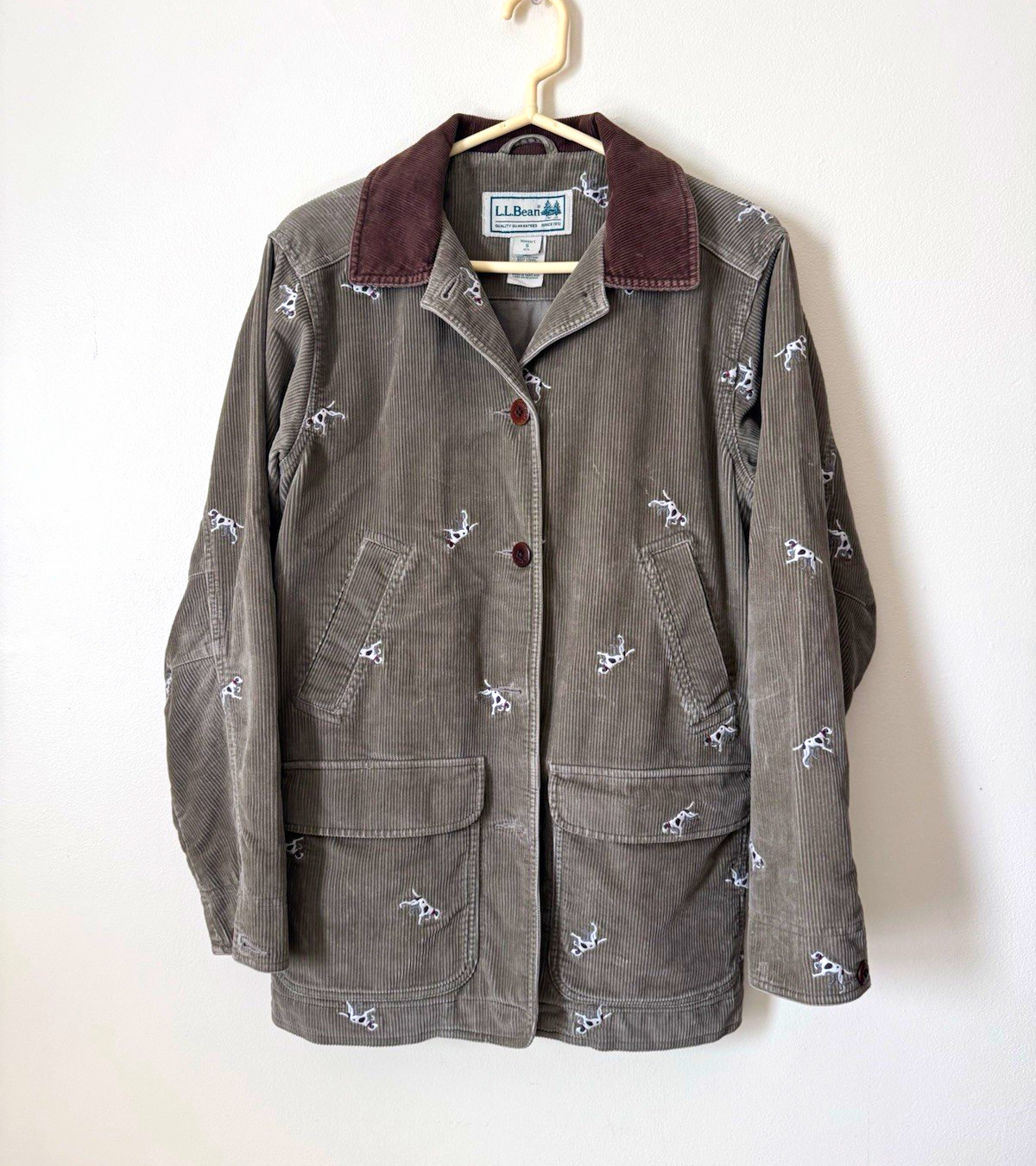 Vintage LL Bean Green Corduroy Collared Jacket w/Dog Embroidery | S Women’s