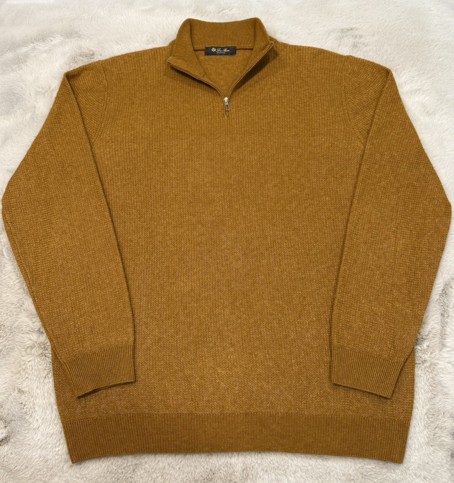 Loro Piana Silk Cashmere 1/4 Zip Mustard OlivePullover Classic Sweater Size 56
