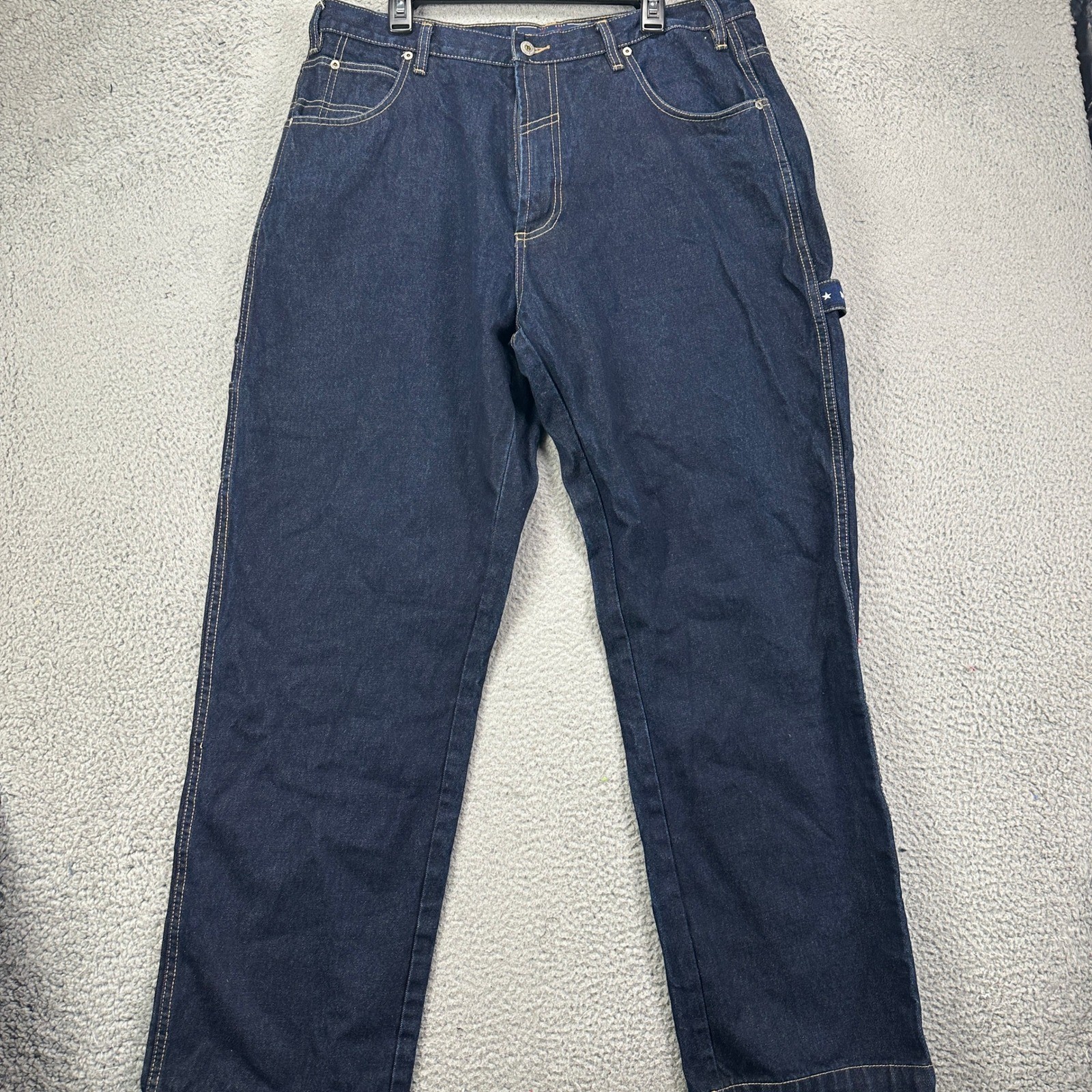 VINTAGE Phat Farmers Jeans Carpenter Mens 38X34 Blue Y2K Baggy Wide Leg Workwear