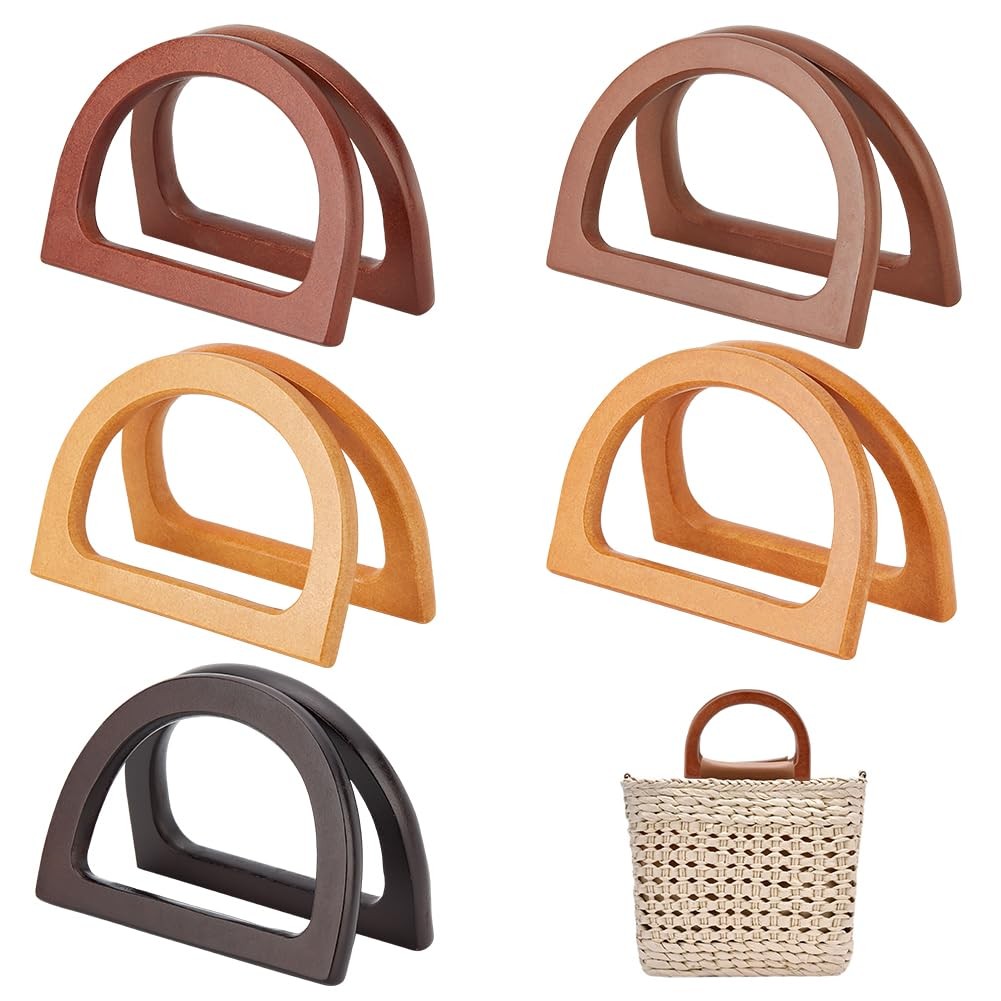 PH PandaHall 10PCS Wooden Bag Handles 5 Colors Handbag Replacement