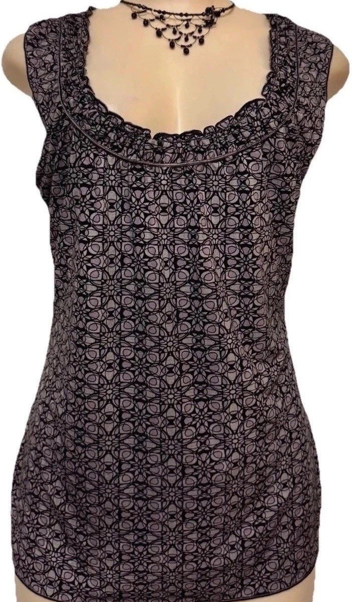Vintage Max Studio womens top size L Black Purple shirt sleeveless boho blouse