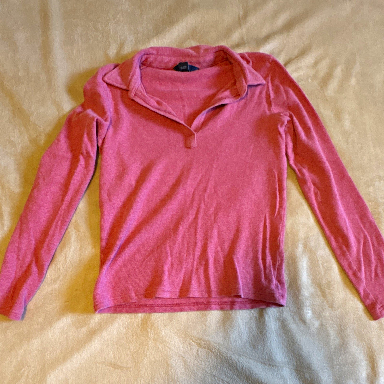 Gap Women’s Pink Solid Knit Collared Long Sleeve Stretch Pullover Top S