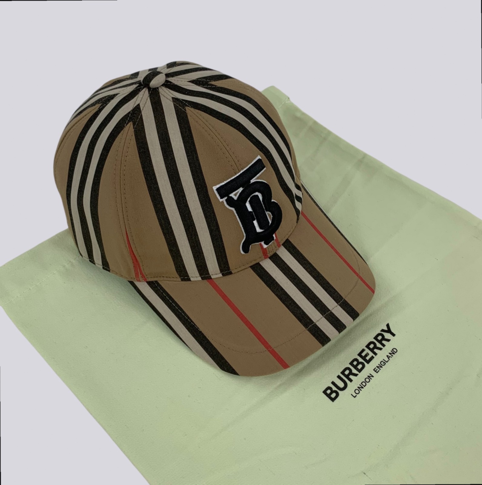 Burberry TB Monogram Motif Logo Nova Check Baseball Trucker Cap Hat Beige Size M