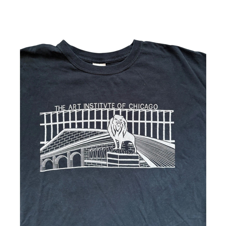 Chicago Museum Lion Graphic T-Shirt Black Heavy Cotton XL Art Wildlife Design