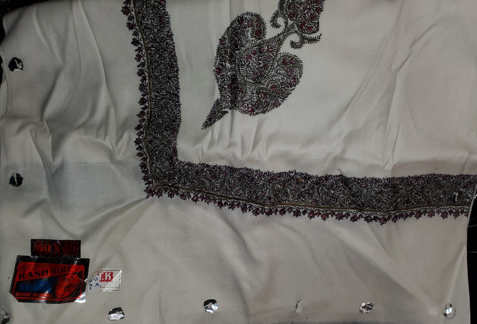 Antique Kashmiri Hand Embroidered Shawl 60X60
