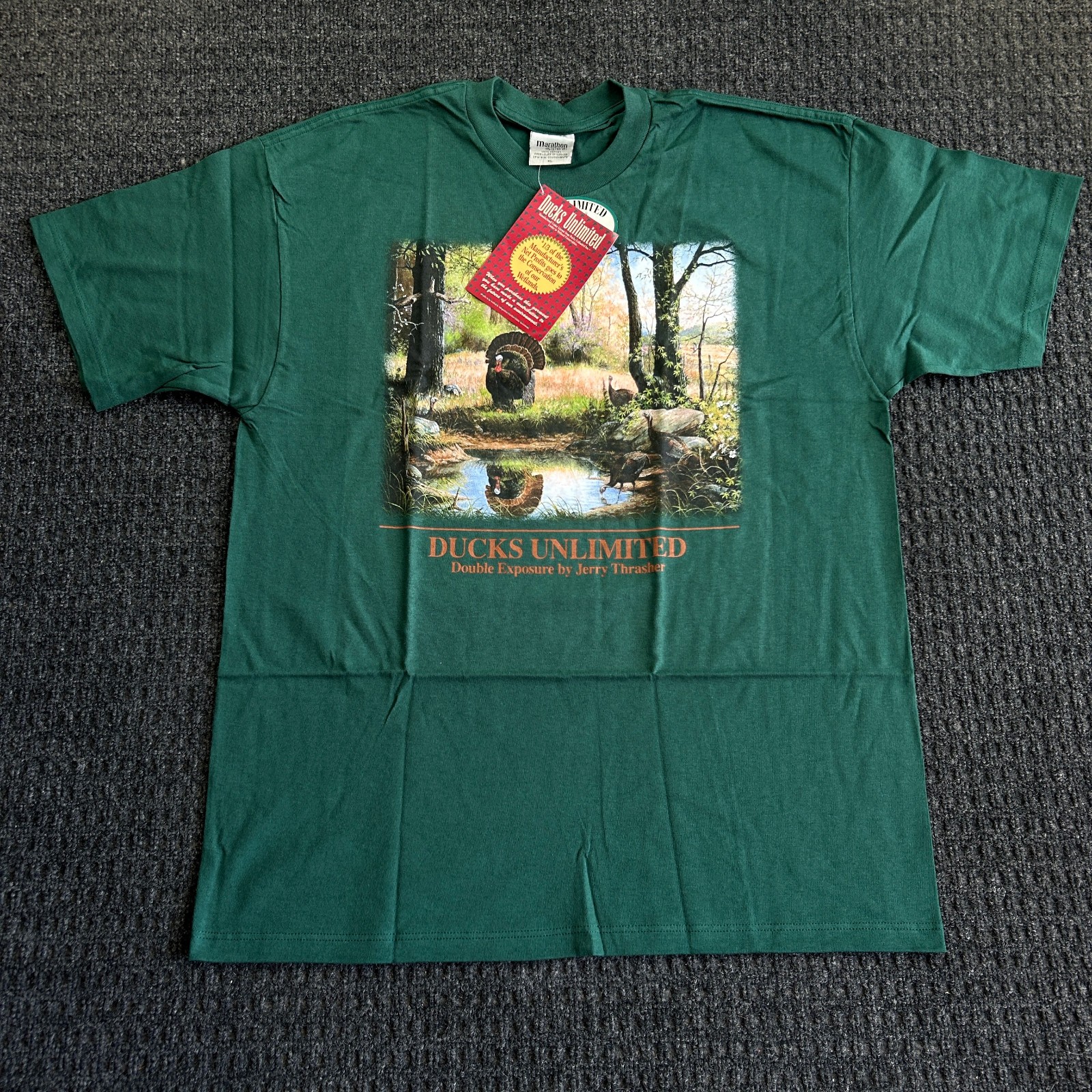 Vintage Ducks Unlimited T Shirt XL Green NEW Turkey Double Exposure Thrasher