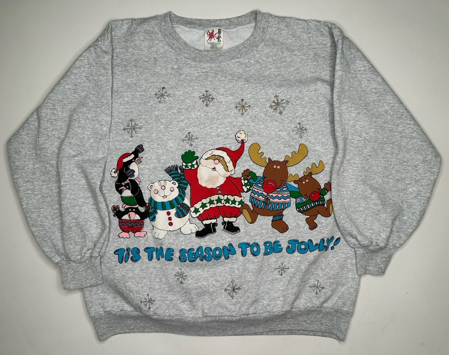 Vintage EZL Tis The Season Christmas Puff AOP Crew Sweatshirt 90’s - XL